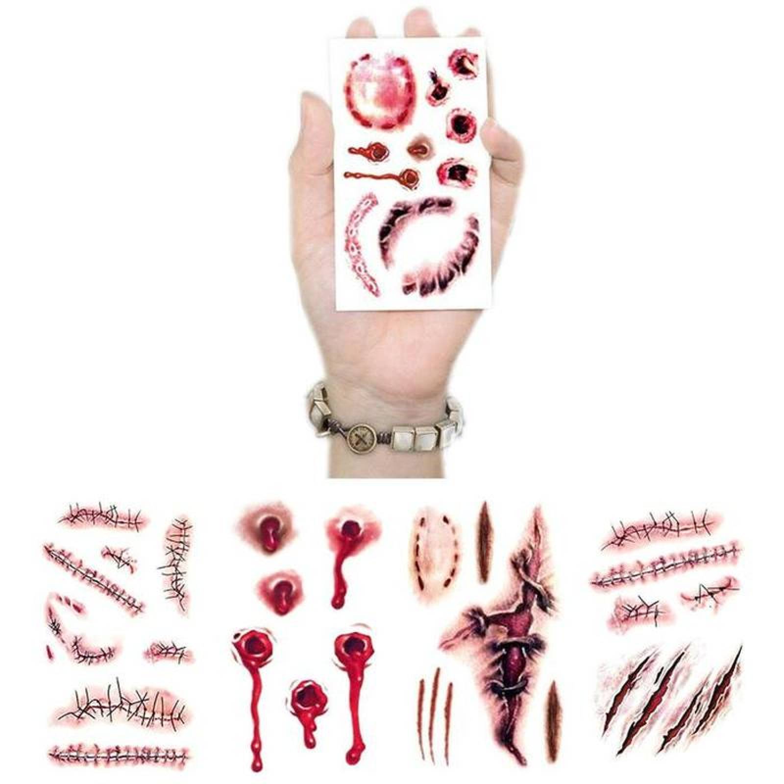 Tatuaje Temporal de Pegatina MXTHL-010 5Pzs 10x6cm Herida Tatuaje Temporal, TattooHal