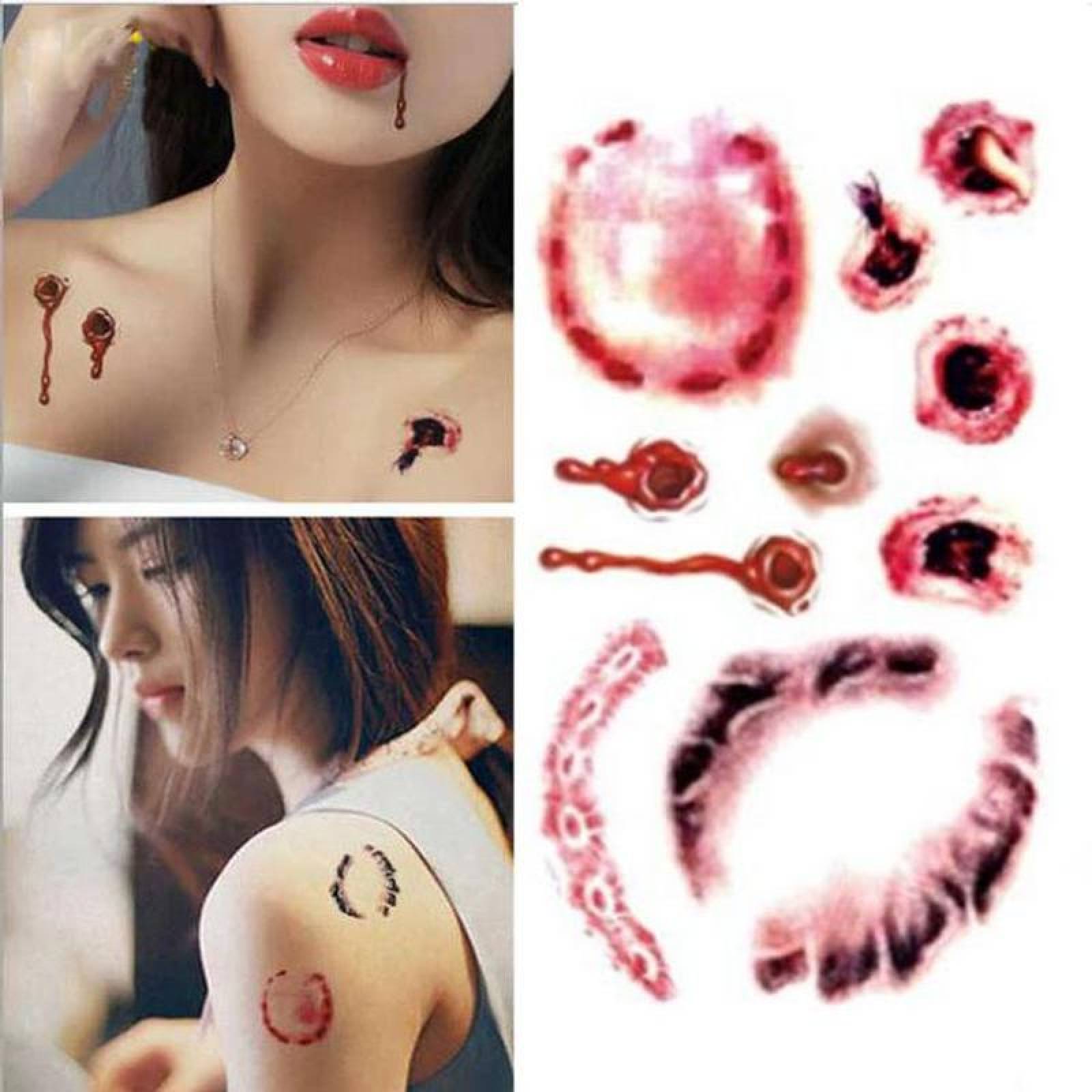 Tatuaje Falso para Fiesta de Terror MXTHL-024 4Pzs 10x6cm Mordida Tatuaje Temporal, TattooHal