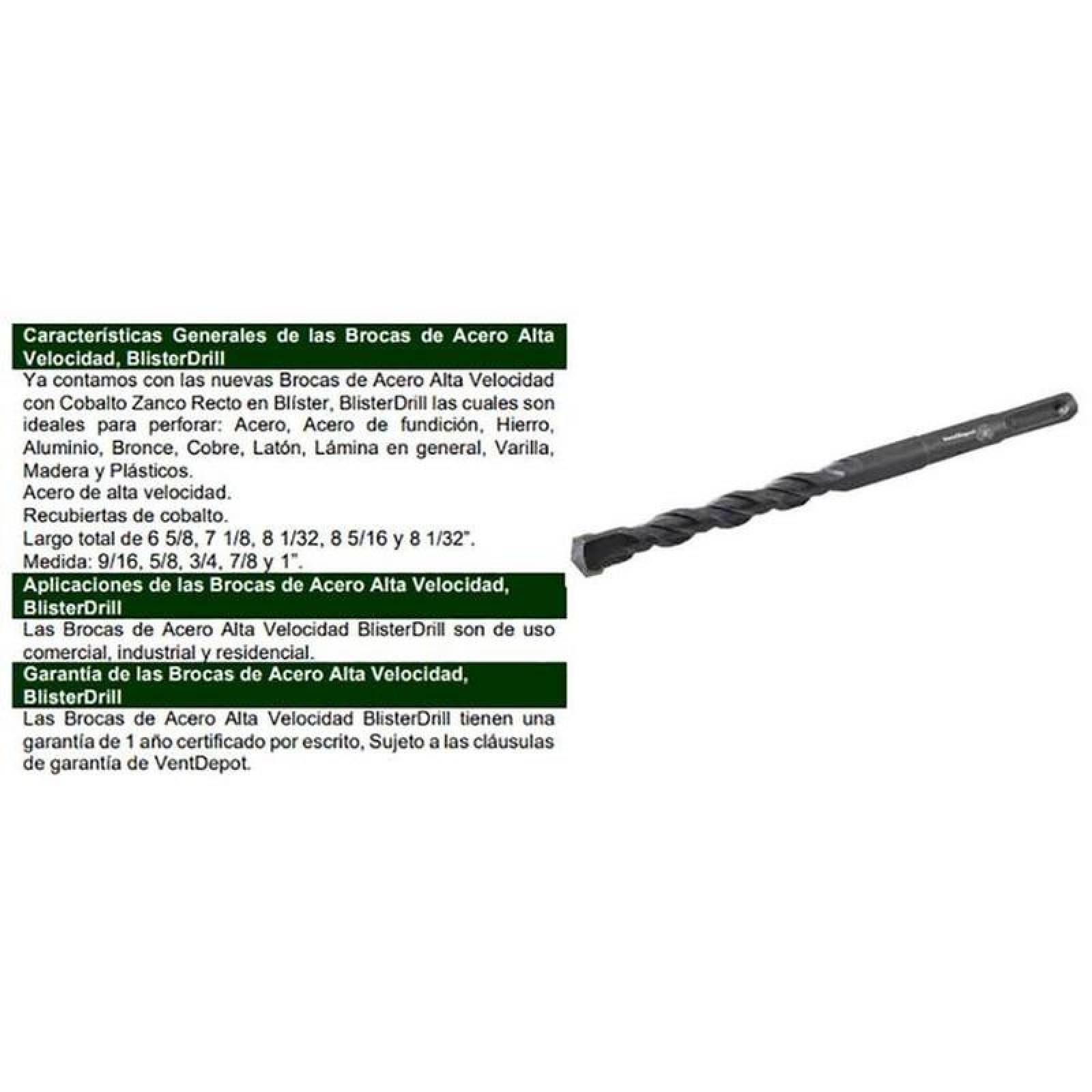 Brocas Blister para Bronce MXBIS-006 1164" 3 34"Longitud Zanco Recto Acero Alta Velocidad y Cobalto BlisterDrill