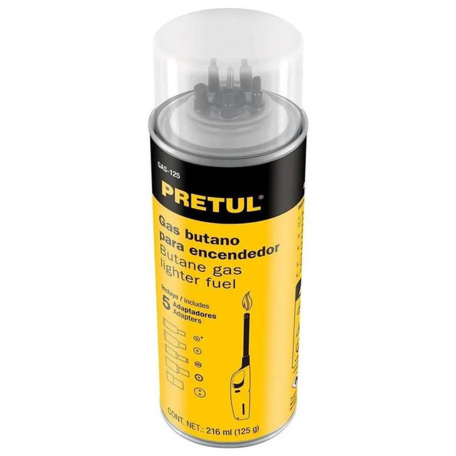 Lata de Gas Butano para Encendedor MXBTG-001-1 1 Pza Amarillo Cont, 216ml 125g Recargar uo Rellenar Encendedores, ButaneGas-125
