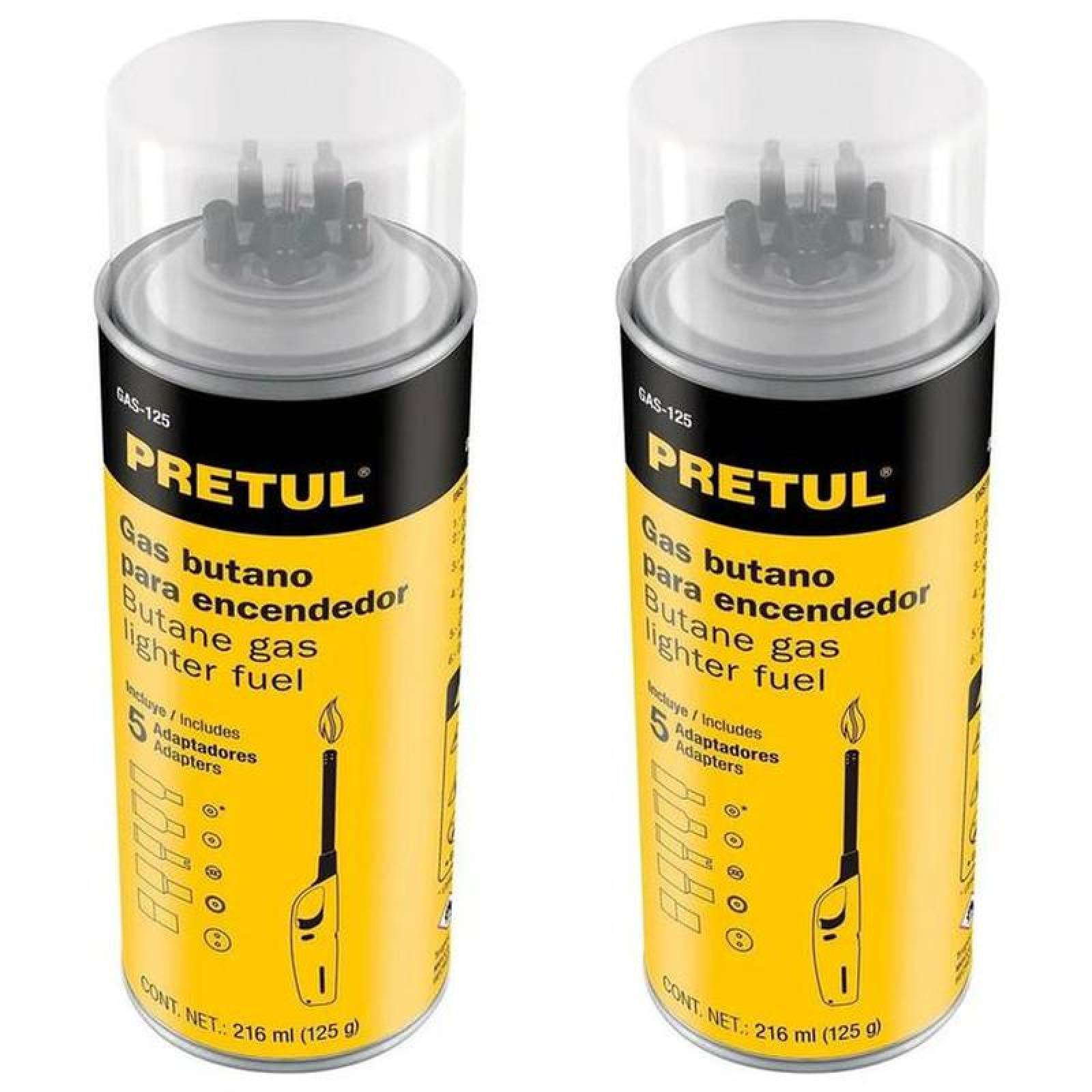 Cartucho de Gas Butano a Buen Costo MXBTG-002-3 2 Pzs Amarillo Cont, 216ml 125g Recargar uo Rellenar Encendedores, ButaneGas-125