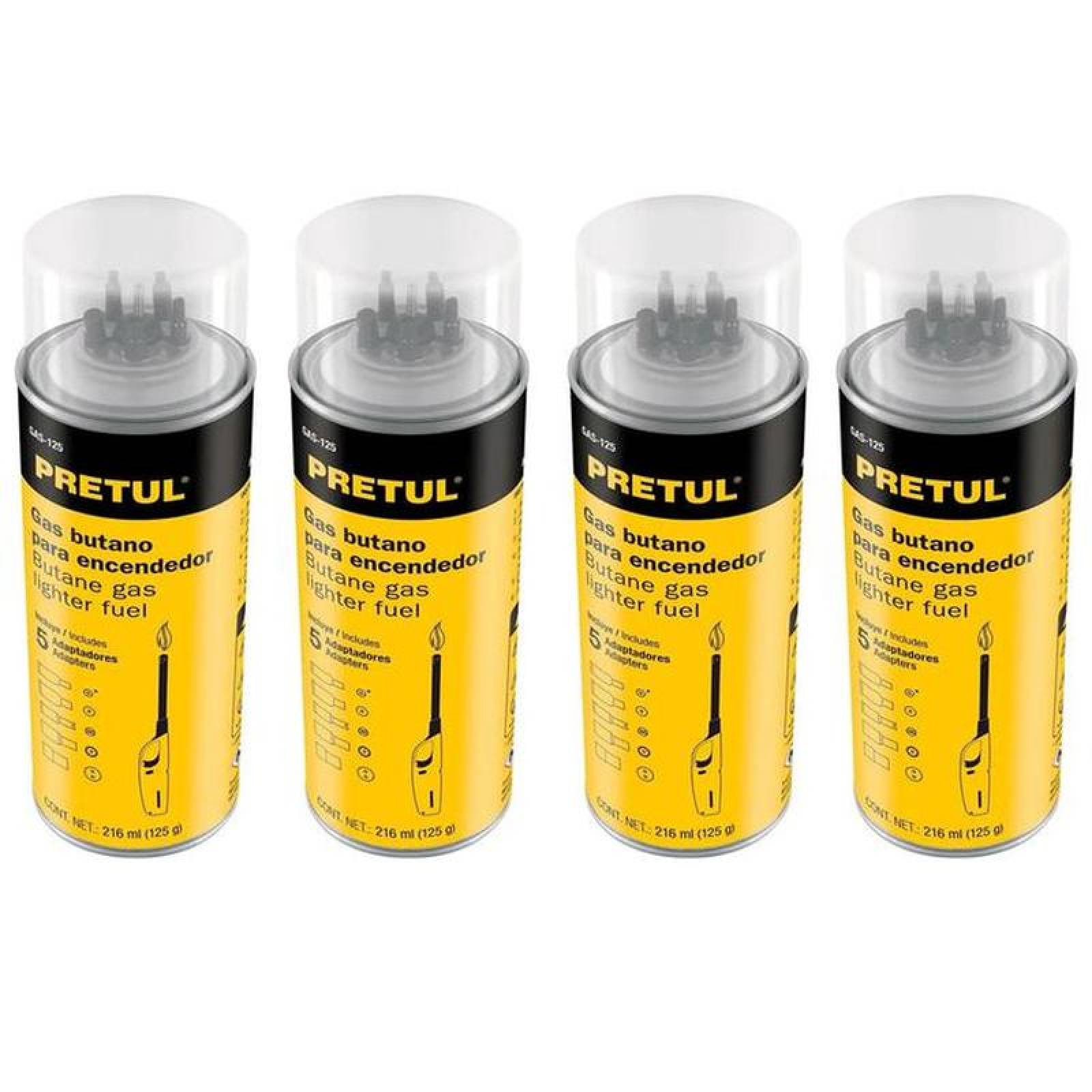 Recarga de Gas Butano para Soplete MXBTG-004-1 4 Pzs Amarillo Cont, 216ml 125g Recargar uo Rellenar Encendedores, ButaneGas-125