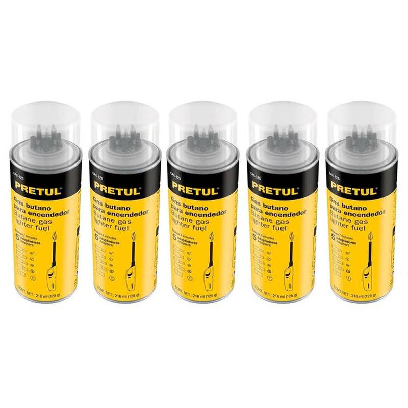 Lata de Gas Propano para Encendedor MXBTG-005-3 5 Pzs Amarillo Cont, 216ml 125g Recargar uo Rellenar Encendedores, ButaneGas-125