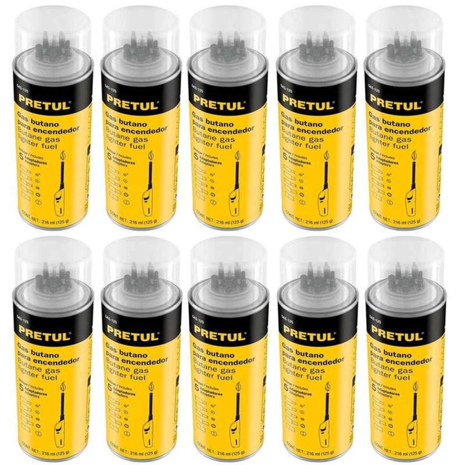 Lata de Gas ButanoPropano Eficaz MXBTG-006-3 10 Pzs Amarillo Cont, 216ml 125g Recargar uo Rellenar Encendedores, ButaneGas-125