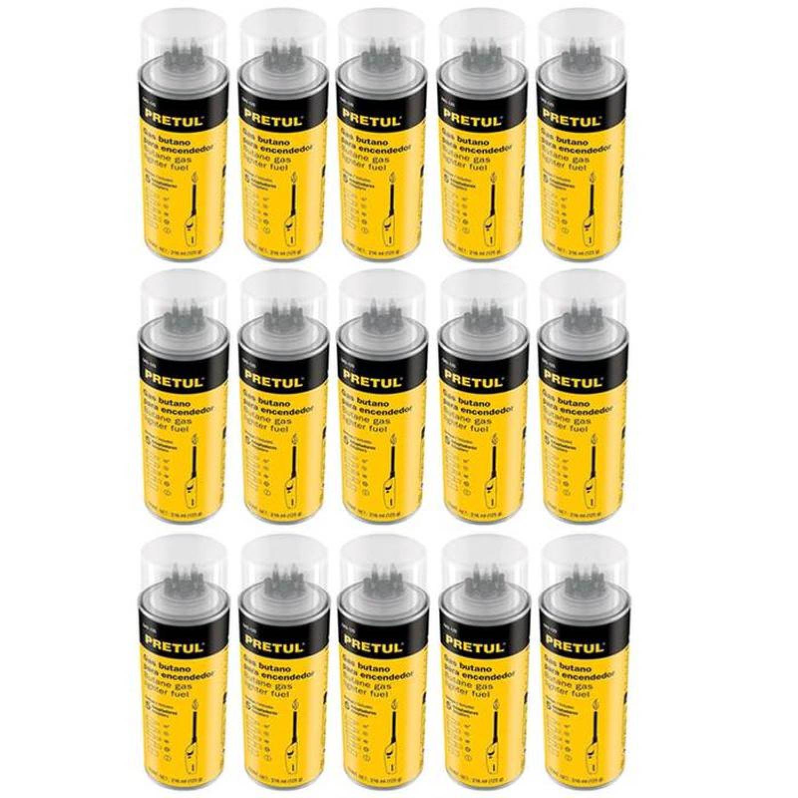 Cartucho en Lata de Gas Propano MXBTG-007-2 15 Pzs Amarillo Cont, 216ml 125g Recargar uo Rellenar Encendedores, ButaneGas-125