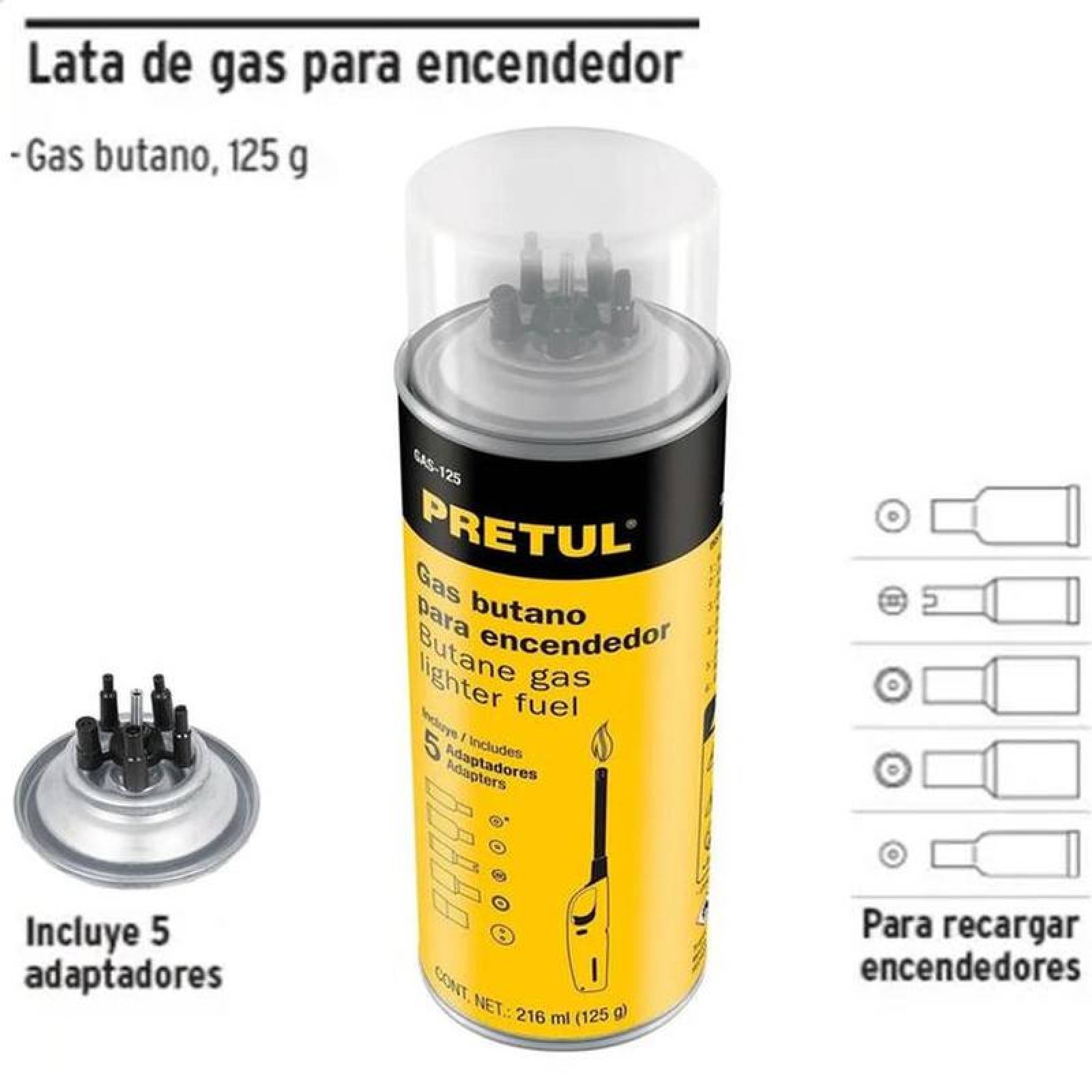 Cartucho en Lata de Gas Propano MXBTG-007-2 15 Pzs Amarillo Cont, 216ml 125g Recargar uo Rellenar Encendedores, ButaneGas-125