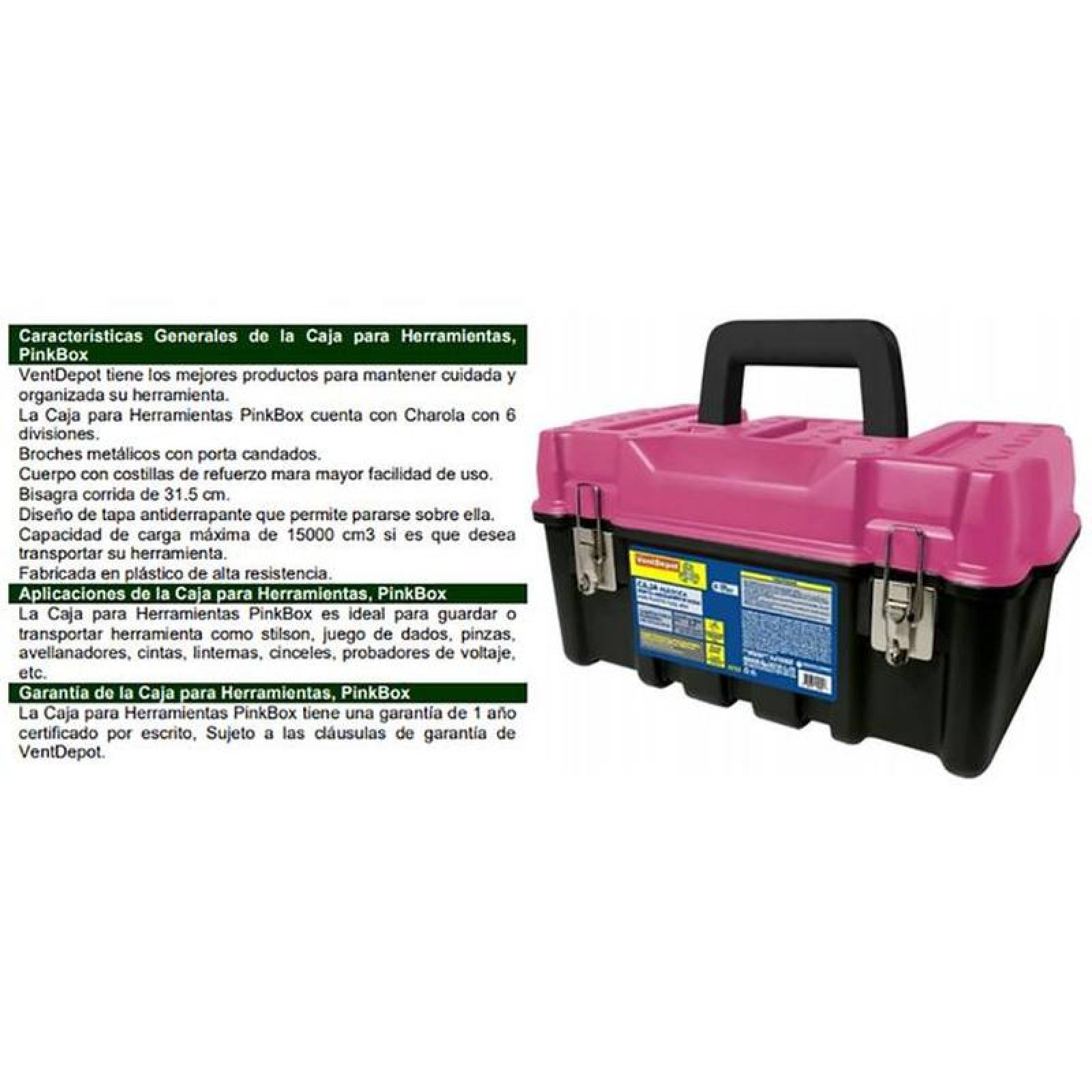  Caja con porta candado, MXPKX-001-16, 2 Gavetas, 17" Base, 8.5" Altura, 9.5" Ancho, Plástico, PinkBox