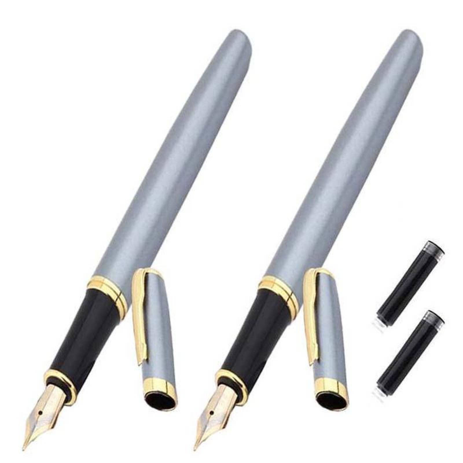 Pluma Tipo Fuente para Dibujo MXLUY-002-2 2pzas 0,5mm Punta Gris 2 Tintas Negras Acero Inoxidable Para Cartucho SmallCartri 3,4mm, LuxuGray