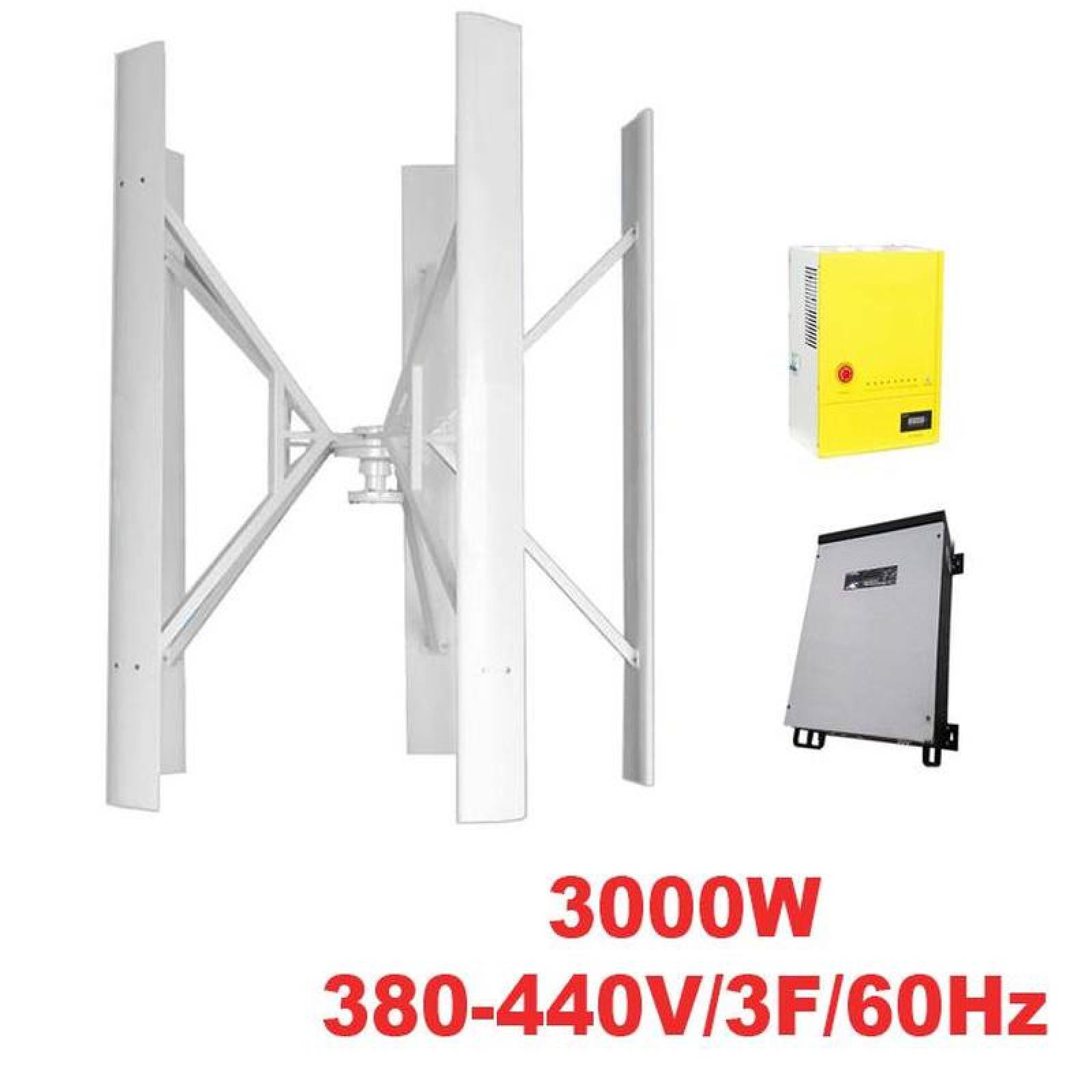 Turbina para Campo, MXDAK-001-2, Generacion 3000W, 380V, Vientos de 2 a 35m/s, 5 Aspas, -40C a 80C, Controlador 3Kw, 380V, Inversor 3Kw, 380-440V, 3F, 60Hz, On Grid., BladeKit