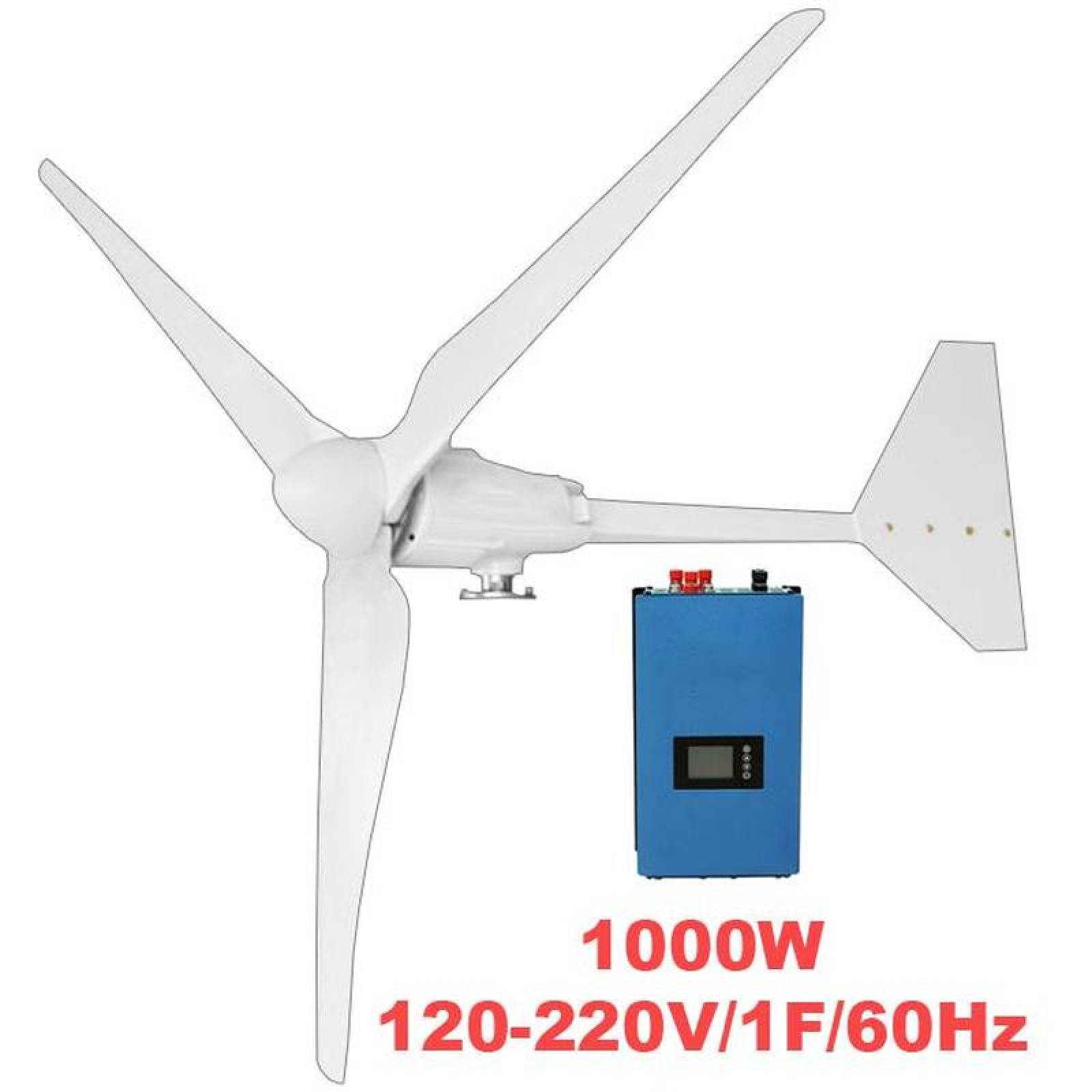 Corriente Eólica Horizontal, MXHPK-001-2, Generador 1000W, 48V, Vientos de 2.5 a 45 m/s, 3 Aspas, -40C a 80C , Inversor 1000W, 120-220V, 1F, 60Hz, On Grid. , DrivingKit