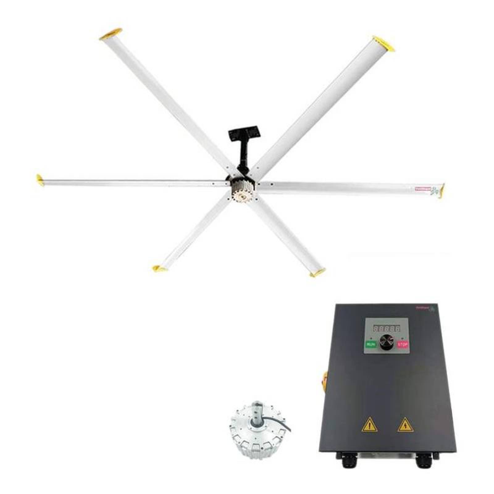 Ventilador para Salones de Eventos, MXALB-001-4, Diámetro 2.2m ó 7Pies, 1669 m³/min, 110 RPM, Plata, 330W, 220V, 40dB., AerialBreeze