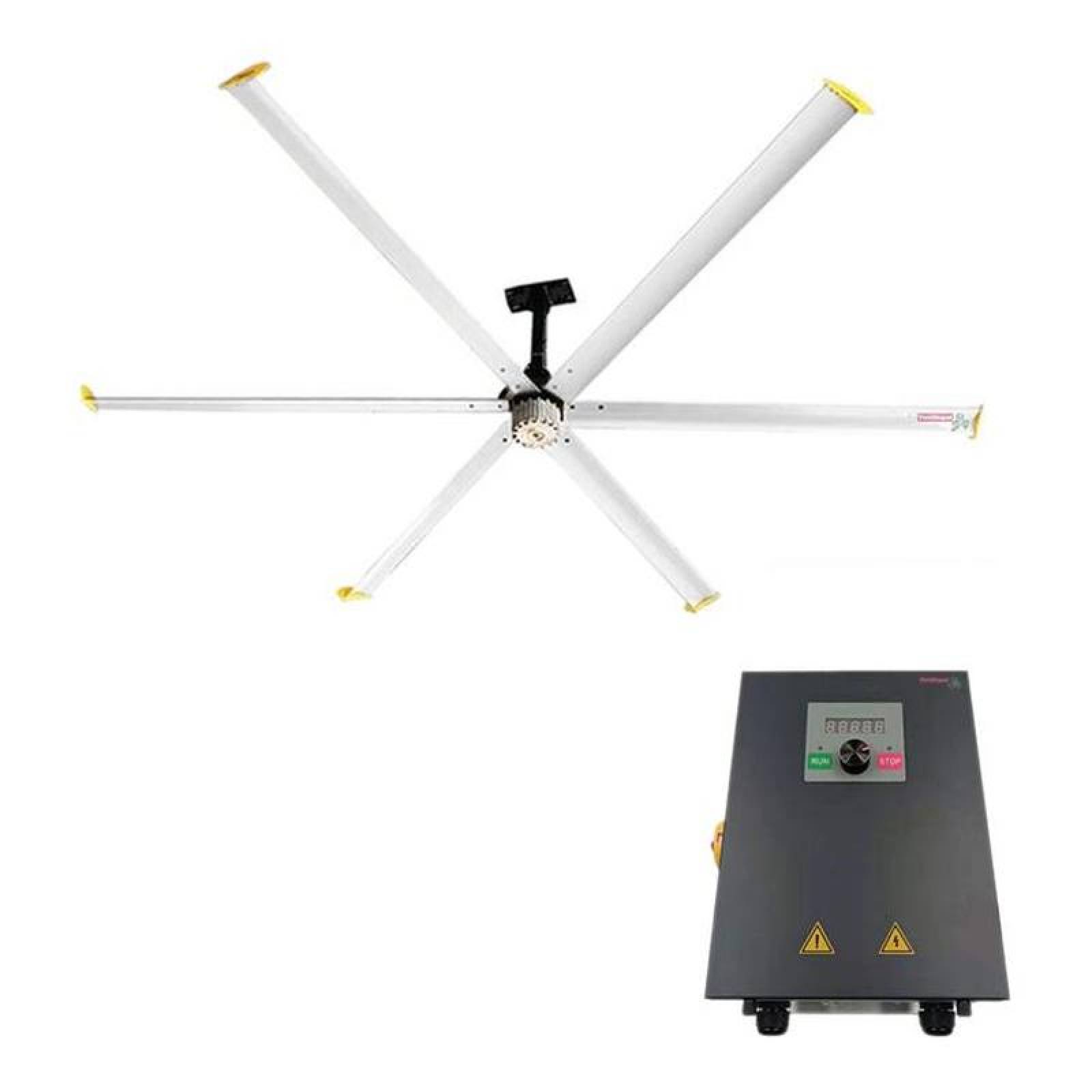 Ventiladores Industriales en México, MXALB-001-6, Diámetro 2.2m ó 7Pies, 1669 m³/min, 110 RPM, Plata, 330W, 220V, 40dB., AerialBreeze