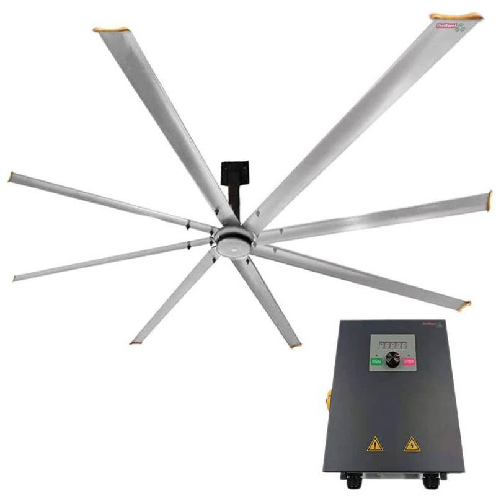 Venta de Ventiladores Baratos, MXWDB-001-12, Diámetro 3.6m ó 12Pies, 4637 m³/min, 90 RPM, Plata, 750W, 220V, 40dB., WindBoss