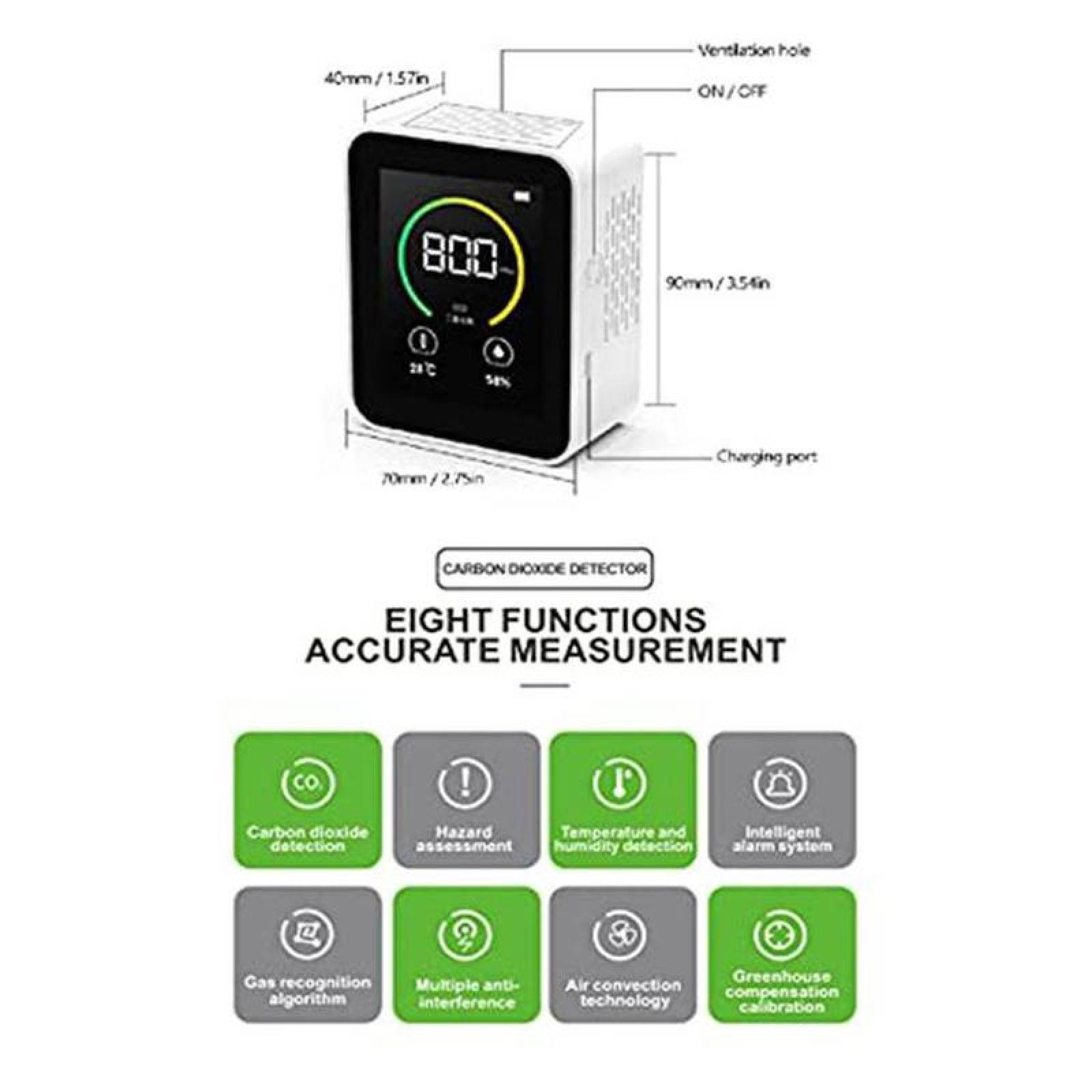 Sensor de Co2 Multifuncional MXDXD-002-2 1 Pza Blanco 400 a 5000 ppm -10 C a 70 Cmenor 0-99porciento RH 5 V USB, DioxidUltra
