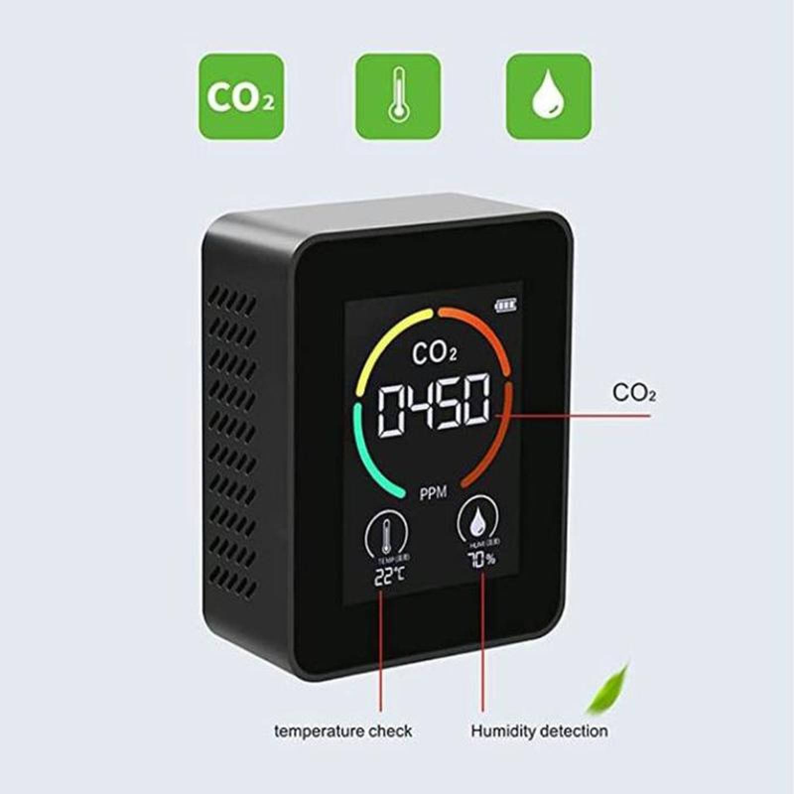 Monitor de Co2 para Laboratorio MXOXP-001-14 1 Pza Negro 400 a 5000 ppm -10 C a 70 Cmenor 0-99porciento RH 5 V USB, DioxidPlus