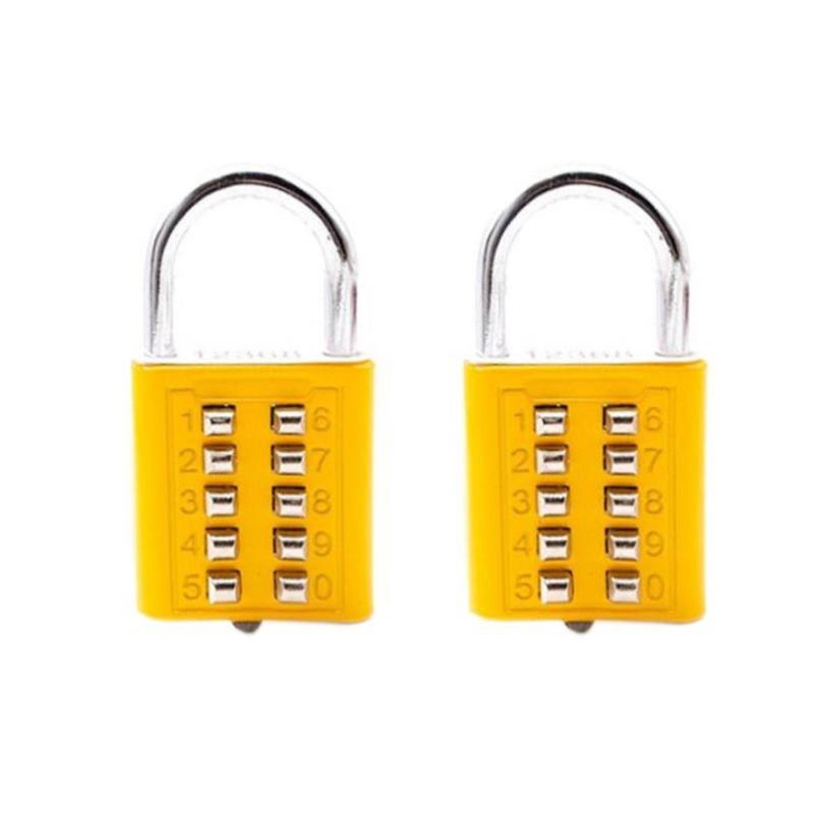 Candados con Contraseña Moderno, MXPSR-008-3, 2Pzas, 10 Teclas, Amarillo, Mecánico, Acero Inox., PassColors
