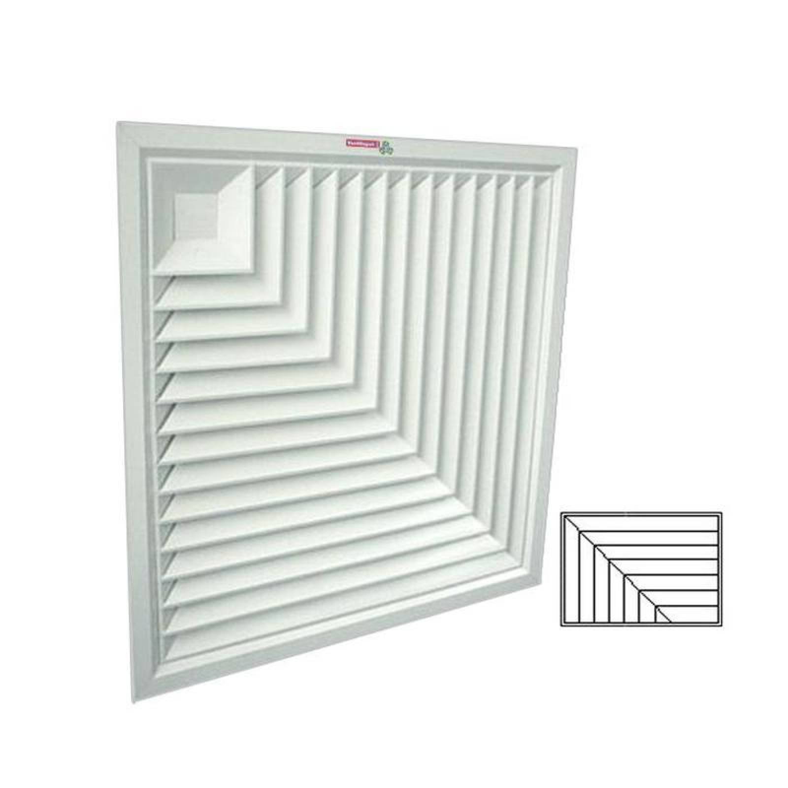 Venta de Rejillas Cuadradas, MXDFC-008, 12x9", Aluminio, blanco, 675m3/hr, 2 vías esquina, marco plano., DiamanFlat 2 WayCorner