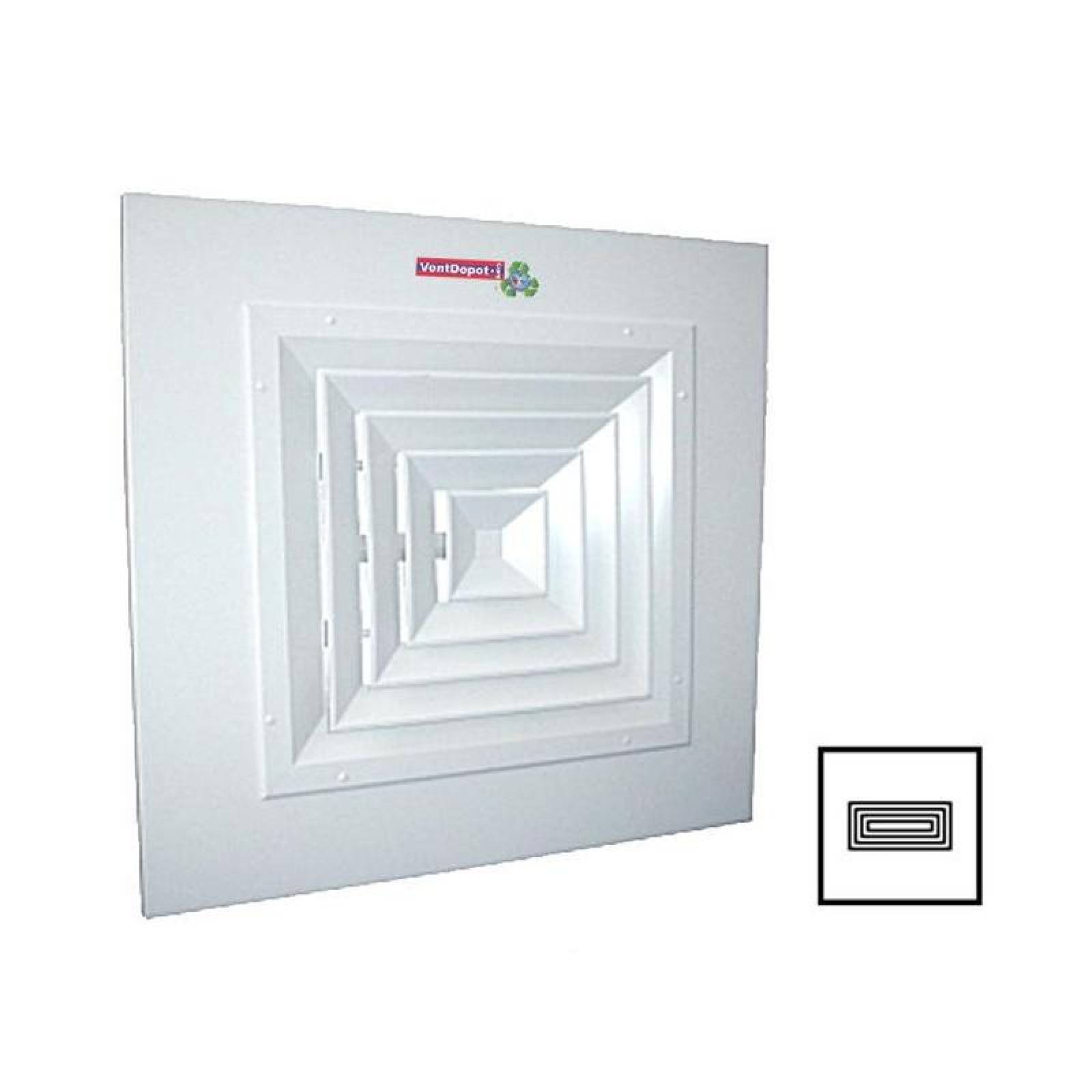 Difusor para Techo de Panel, MXDFP-004-1, 12x6", con panel de 24x24", 100% Aluminio, blanco, 415m3/hr, 4 vías., DifuPanel