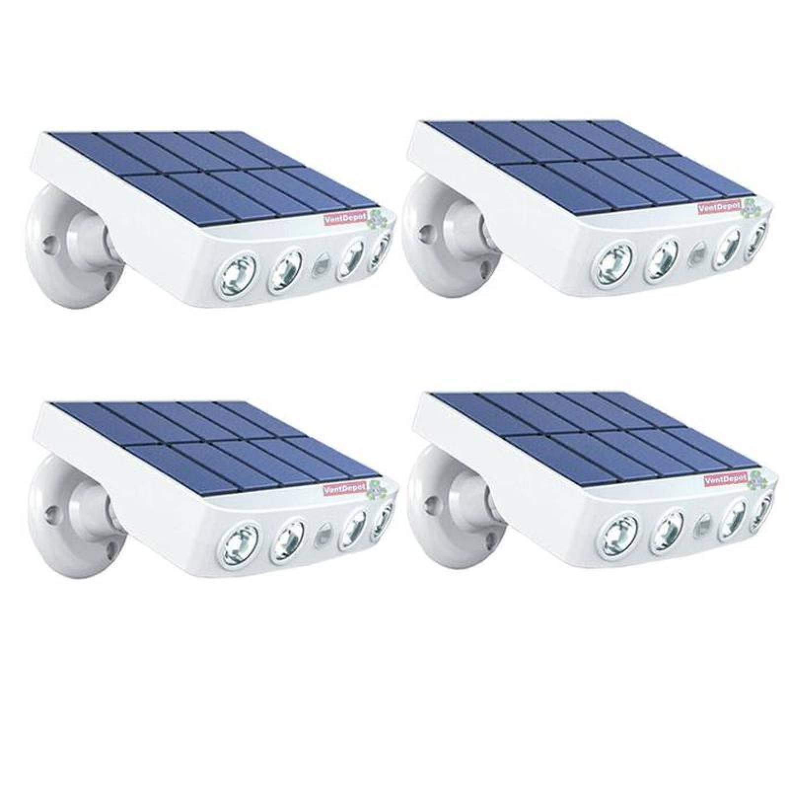 Iluminacion Exterior LED Avenida MXRSI-004-5 4 Pzas 400lm Luz Blanca 6000k Carcasa Blanca Iluminación a 120grado Panel Solar 4LEDs 5V 1,43W Sensor de Movimiento, SolarReflect