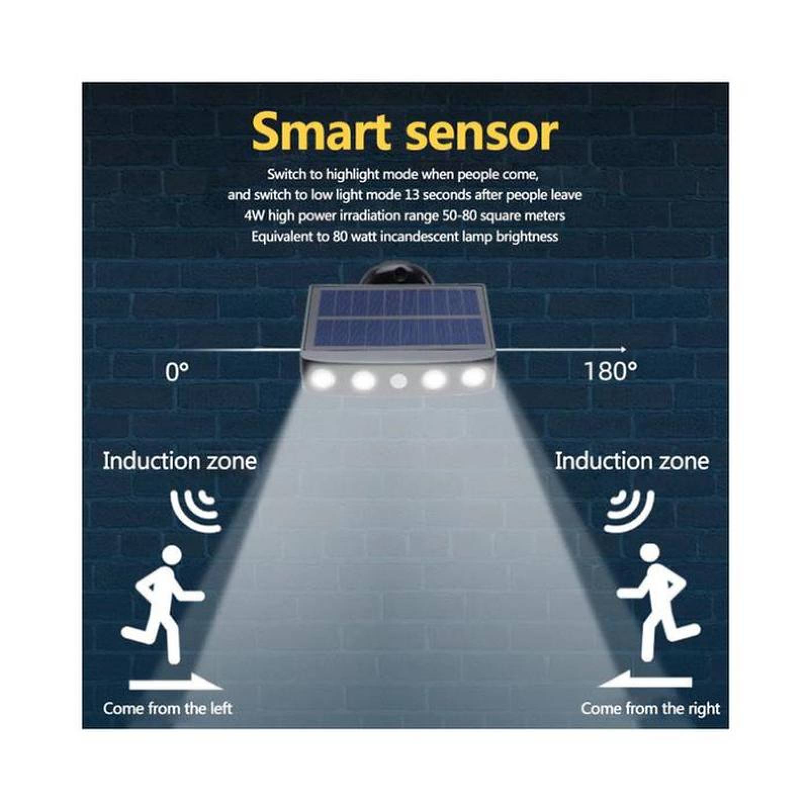 Iluminacion Exterior LED Avenida MXRSI-004-5 4 Pzas 400lm Luz Blanca 6000k Carcasa Blanca Iluminación a 120grado Panel Solar 4LEDs 5V 1,43W Sensor de Movimiento, SolarReflect
