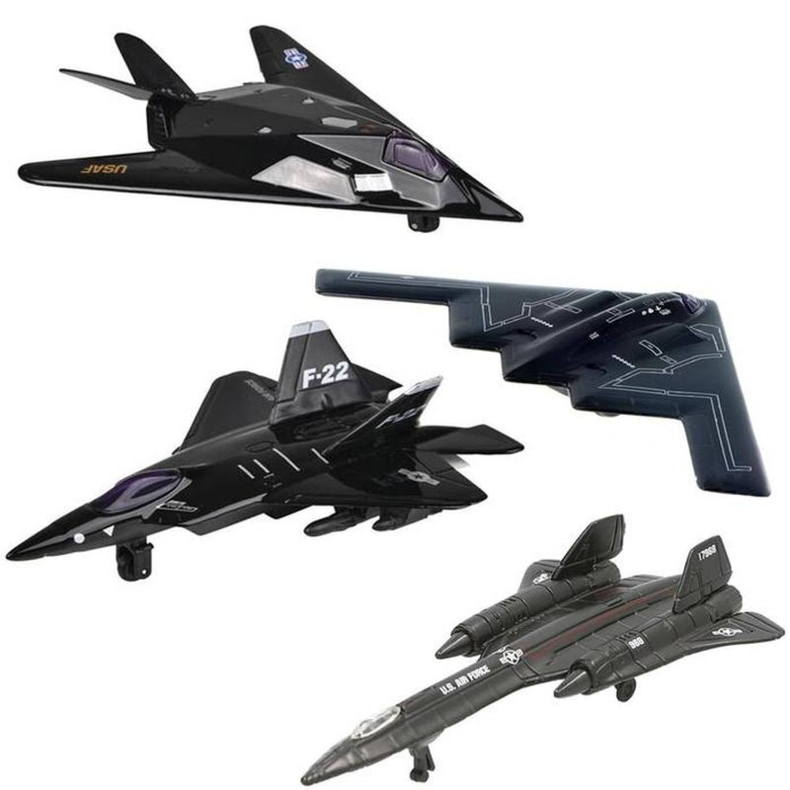 Kit de Aviiones Stealth F22 F117 B2 MXGBS-001-3 F22 Raptor B-2 Spirit SR-71 Blackbird F-117 Nighthawk Metal Set de 4 Piezas, StealthPack