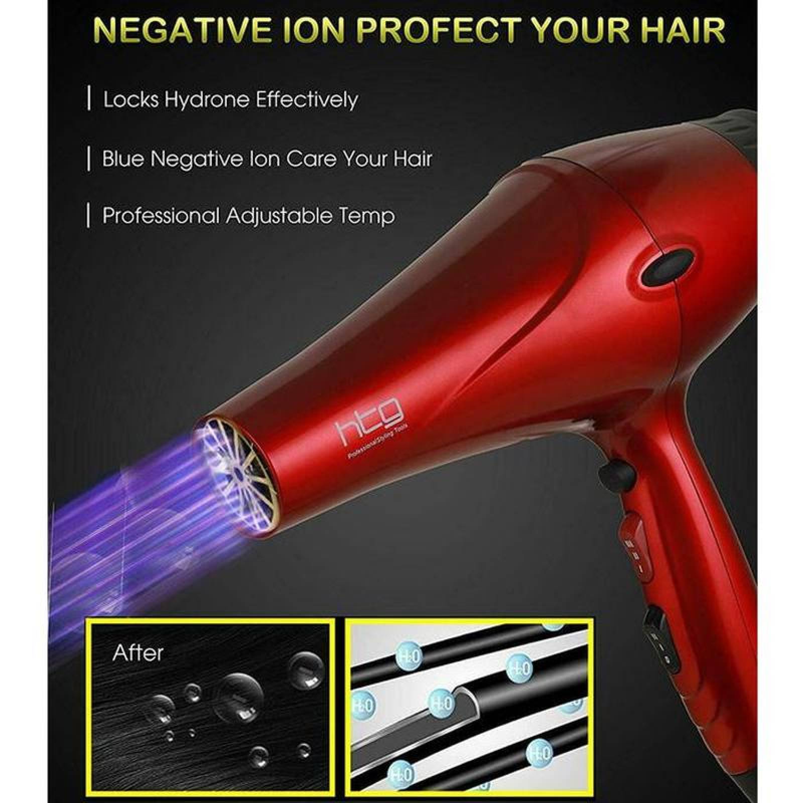 Secadora de Cabello Iónico interior, MXLEN-003-3, Rojo/Negro, 1875W Min, 230W Max, Cable 3m, Velocidades 3,, SilentDry