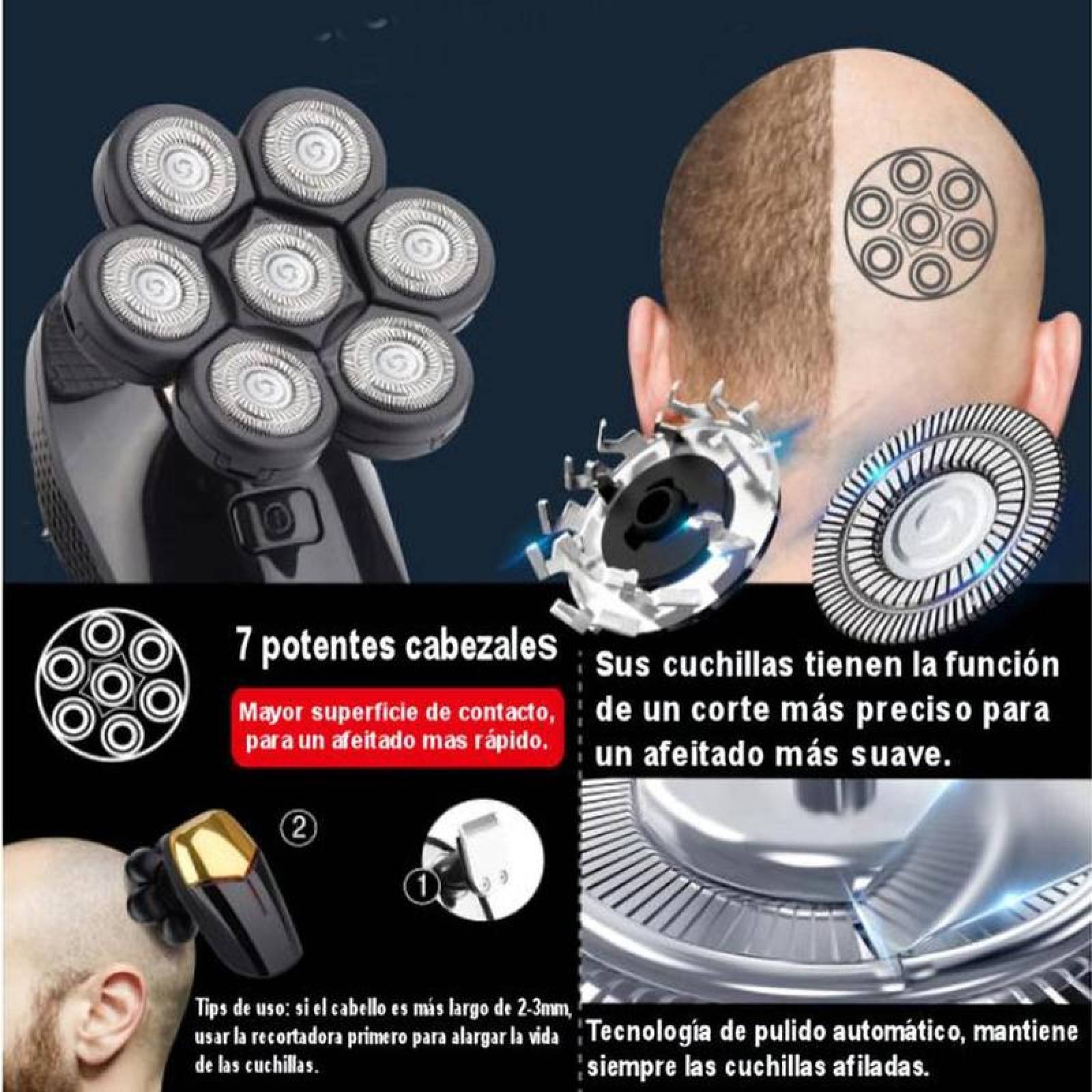 Maquina de Afeitar para calvos, MXRXT-001-26, Negro, 240V, 7 Navajas, Recargable, 60Min,, RazorXtreame