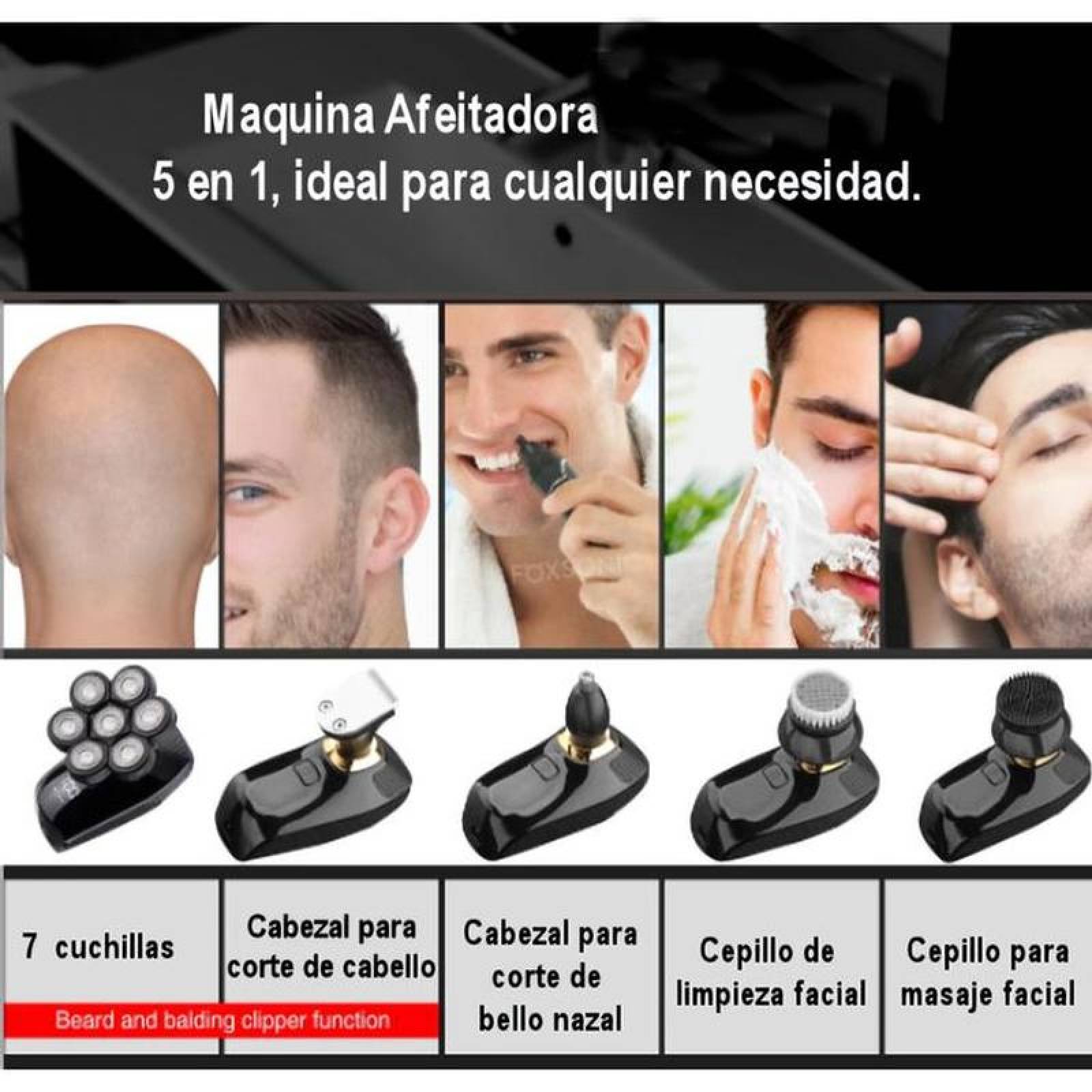 5 en 1 cabeza Afeitadora de afeitar eléctrica para hombres, navaja de cabeza  calva Kit multifuncional de aseo para hombres con pantalla led