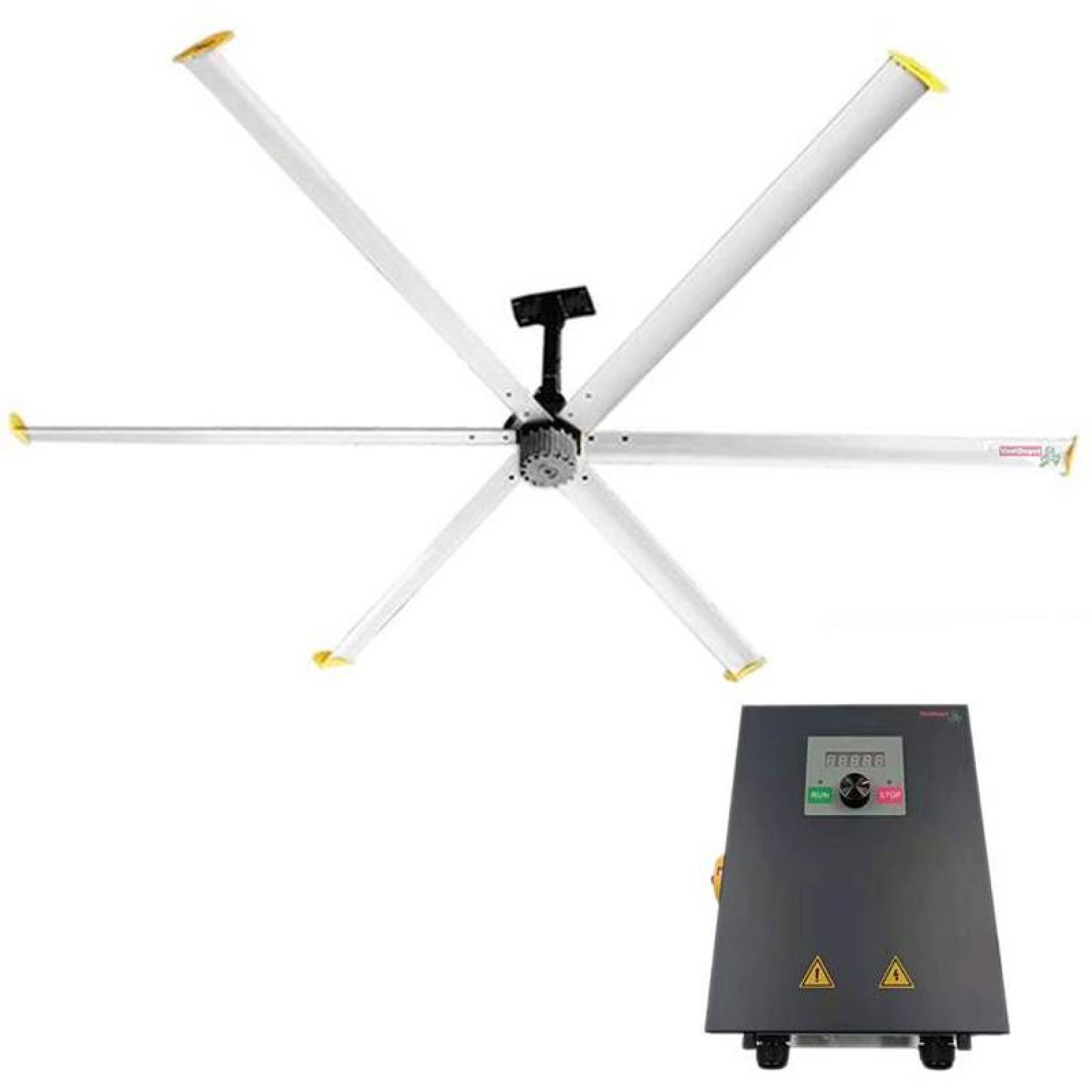 Ventiladores para Bodegas Grandes, MXWDP-002-6, Diámetro 5,5m ó 18Pies, 11963 m³/min, 70 RPM, Plata, 800W, 220380V, 40dB,, WindPro