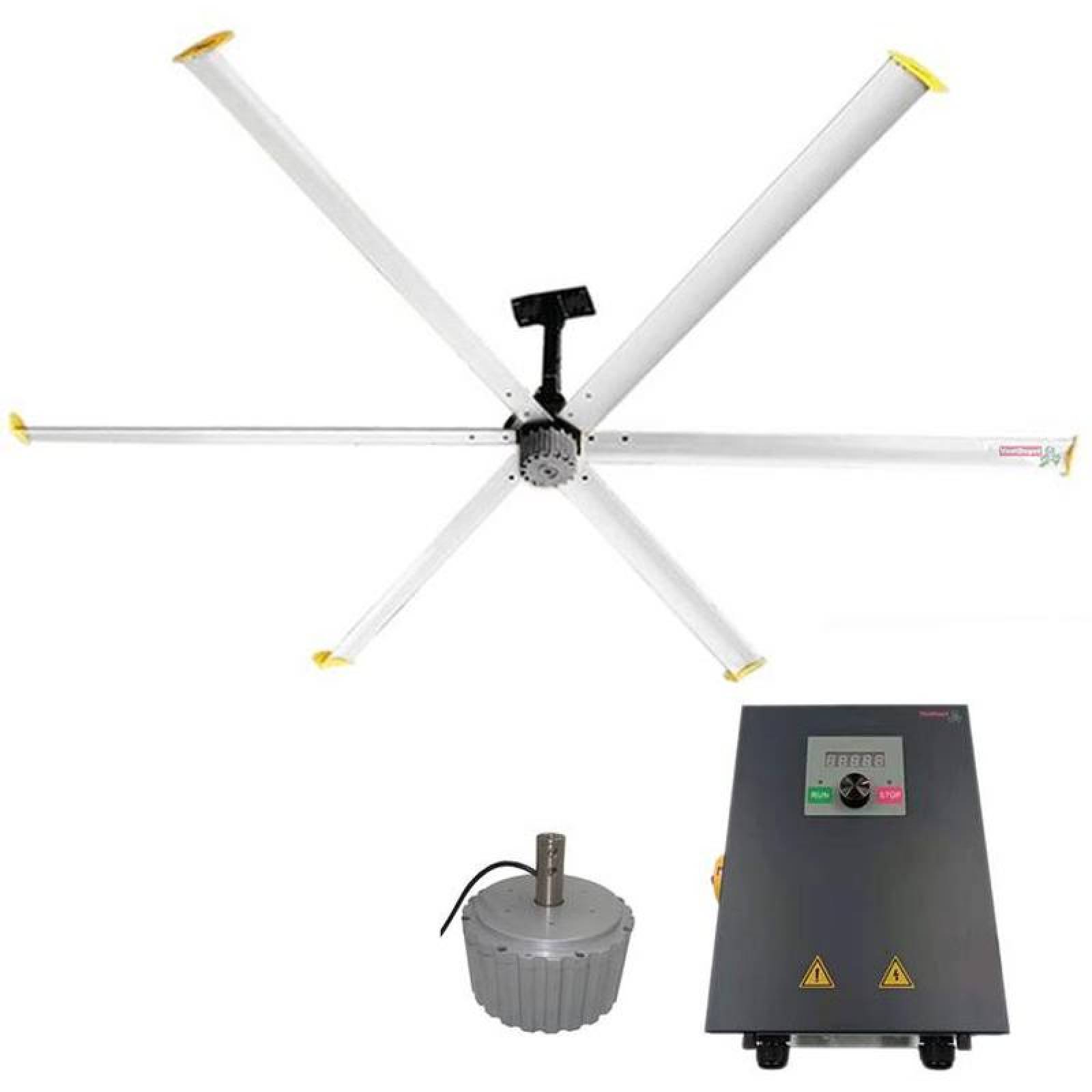 Ventiladores para Bodegas Grandes, MXWDP-002-6, Diámetro 5,5m ó 18Pies, 11963 m³/min, 70 RPM, Plata, 800W, 220380V, 40dB,, WindPro