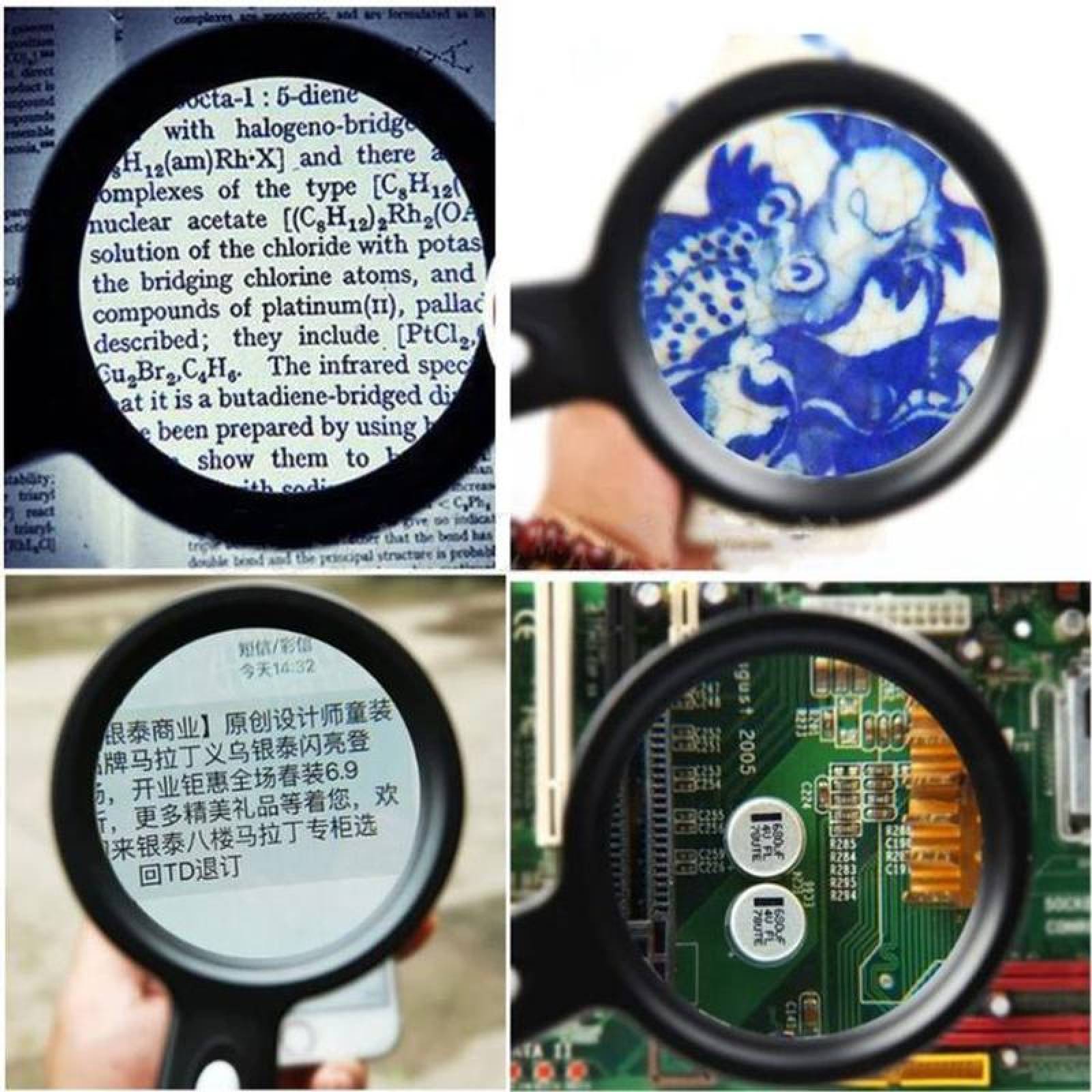 Lupa con luz para Lectura 10x MXMGL-001-12 1 Pza 10x 80mm 12 LED Negro, MagLup