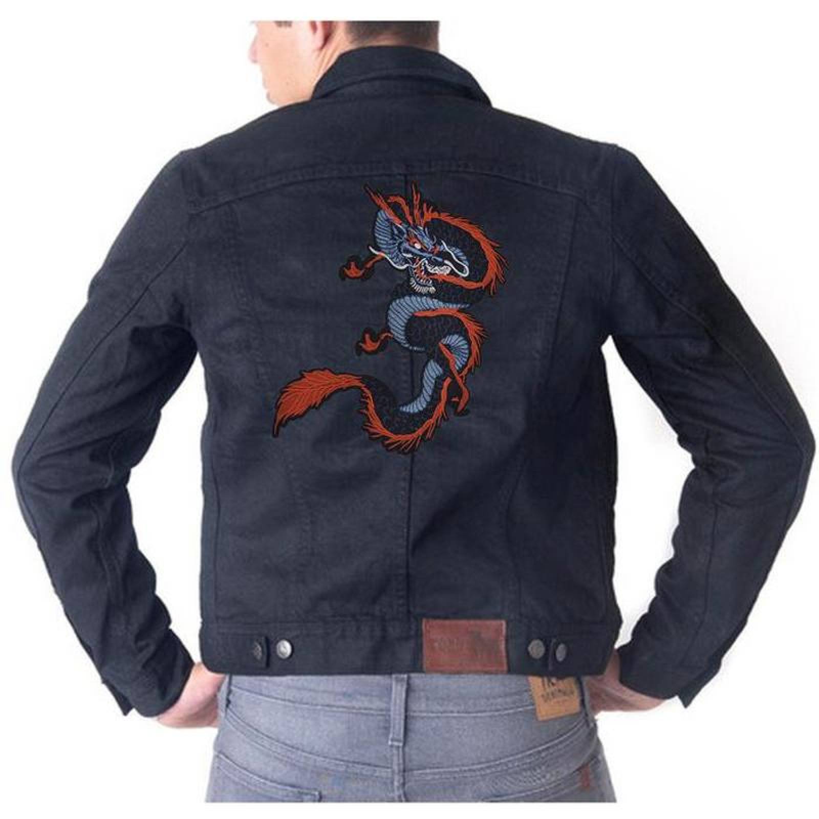 Parches Tela Boradada MXDRG-002-2 2 Parches Dragón Chino 25x31cm RojoAzul Bordado Adhesivo para Planchar, Dragón01