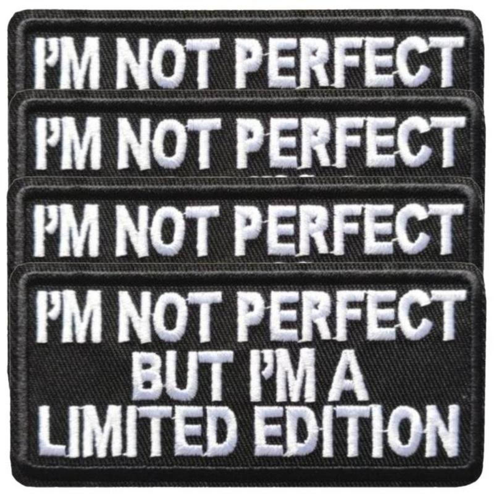 Venta de Parches Frases Eficaces MXNSK-004-4 4 Parche I´m Not Perfect 10x4,1cm Negro y Blanco Frases Bordado Adhesivo para Planchar, TacticWords05