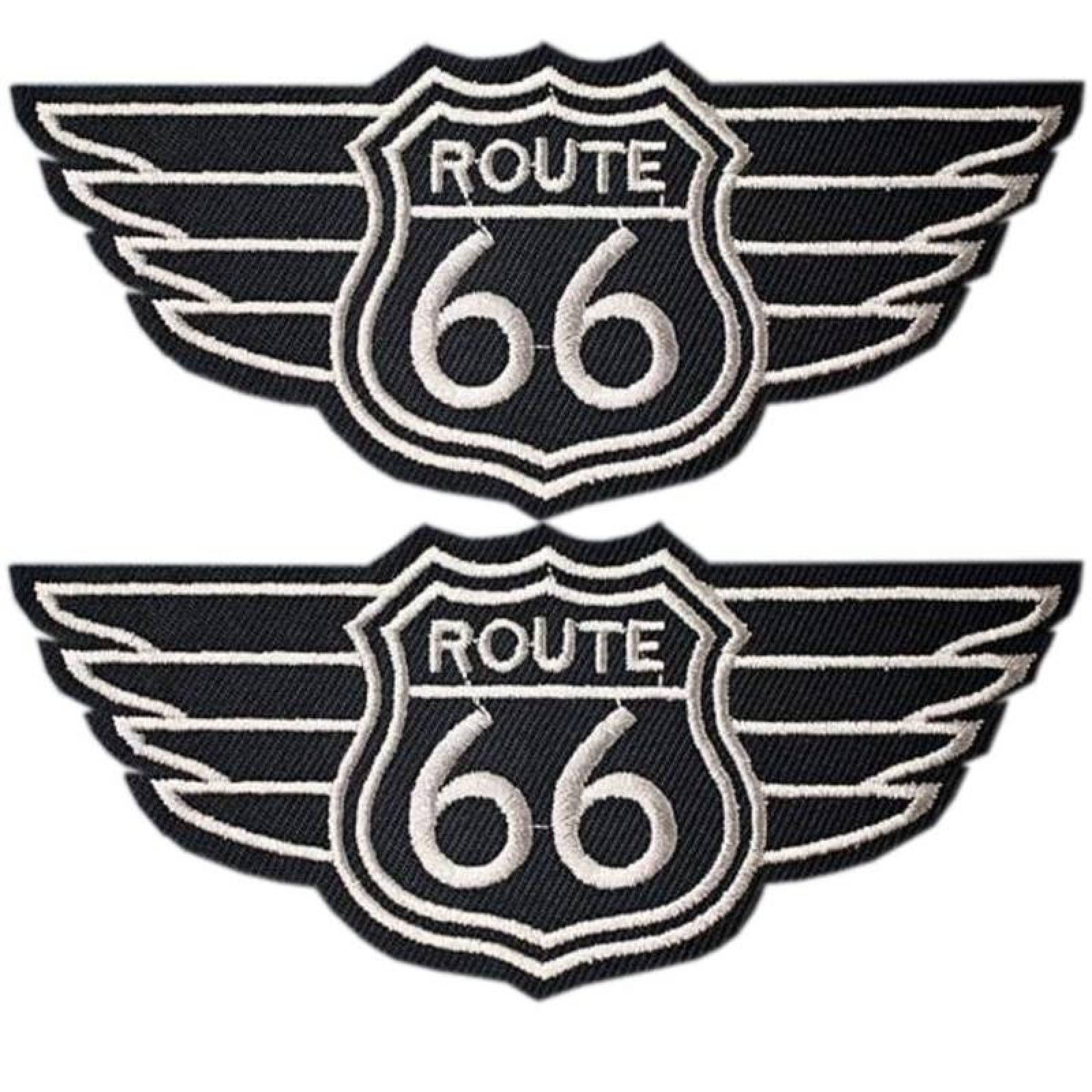 Retro Biker Parche Adhesivo PVC MXOUR-002-2 2 Parches Route66 11x 5cm Negro Motociclista Bordado Adhesivo para Planchar, Route02