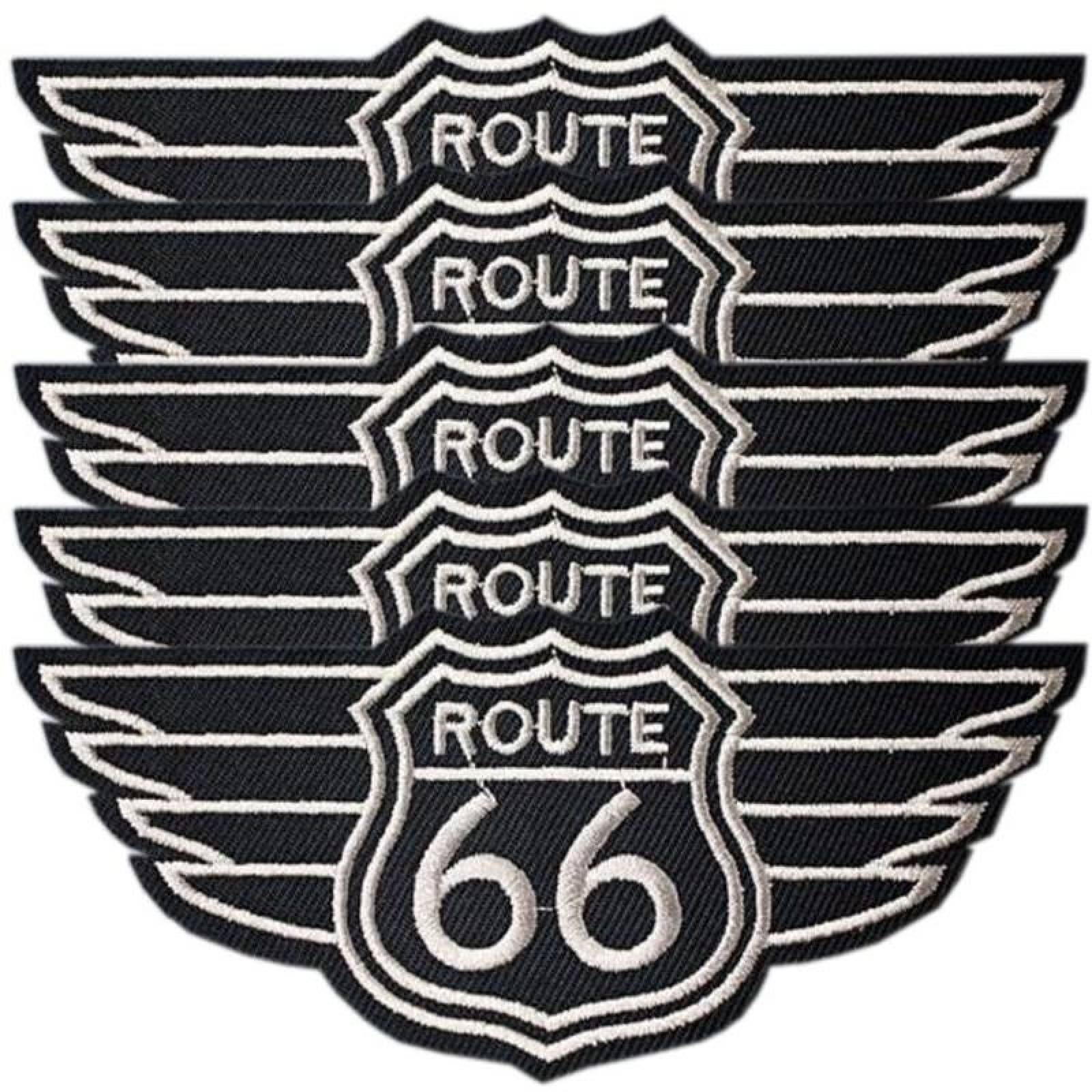 Adhesivo Retro Biker para Chalecos MXOUR-005-3 5 Parches Route66 11x5cm Negro Motociclista Bordado Adhesivo para Planchar, Route02