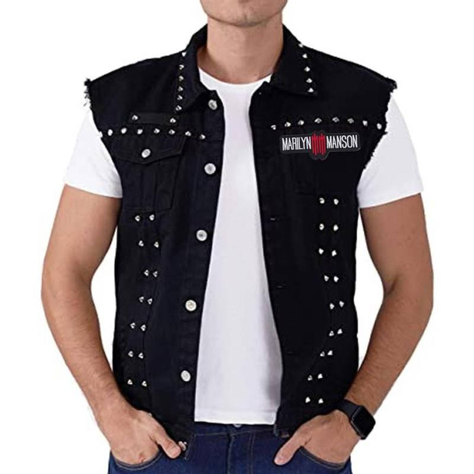 Parches Tela para Ropa MXPKA-004-2 4 Parches Marilyn Manson 16x6cm NegroBlanco Bordado Adhesivo para Planchar, Music05