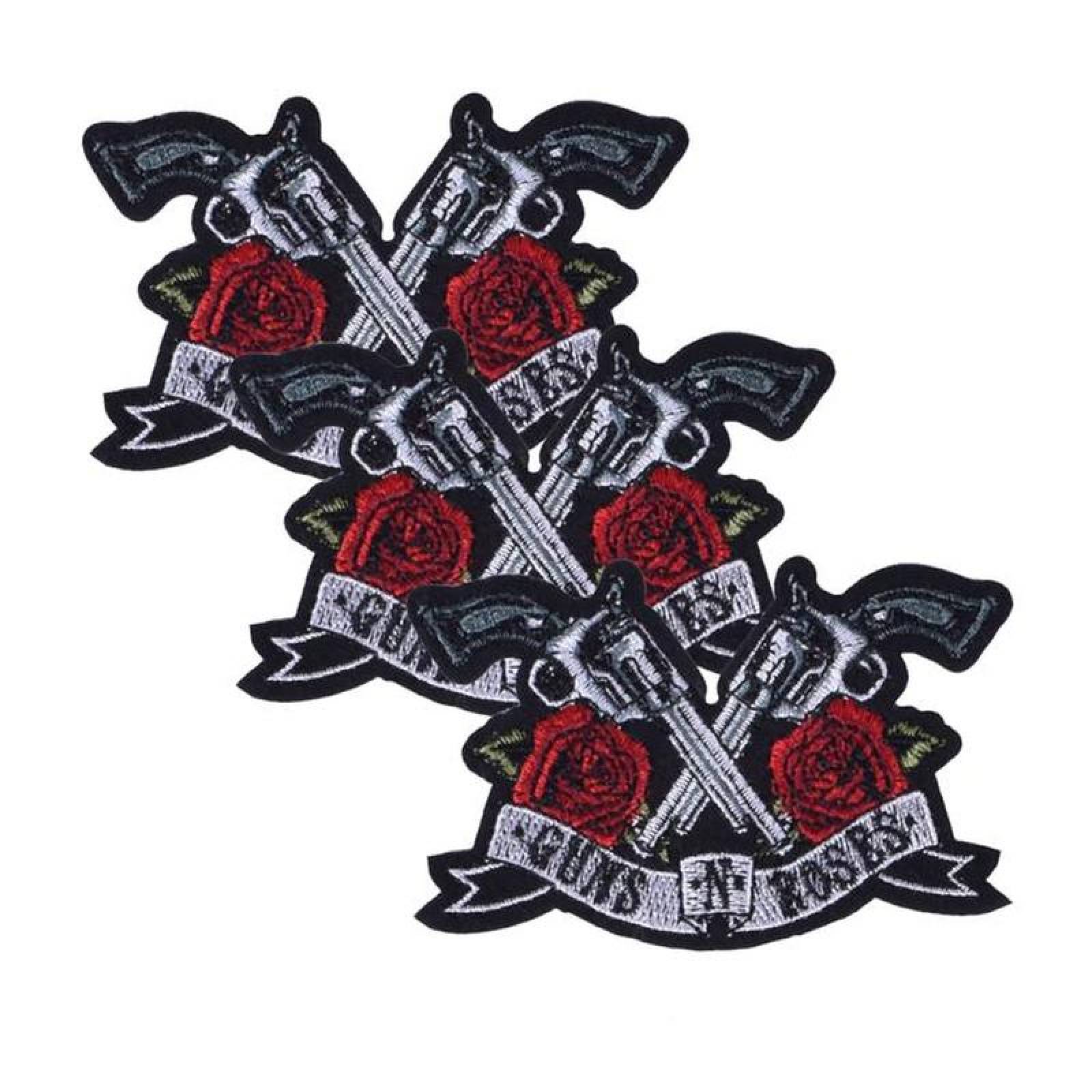 Parche para Playeras MXRSS-003-2 3 Parches Gun N Roses 13x9cm NegroBlanco Bordado Adhesivo para Planchar, Music06