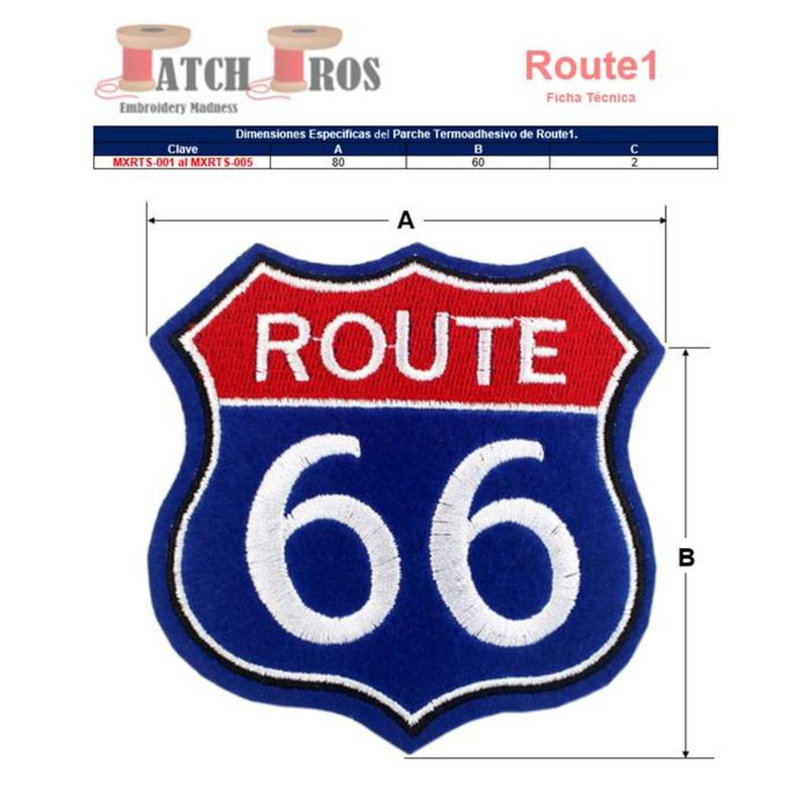 Biker Parche Azul para Planchar MXRTS-002-1 2 Parches Route66 8x6cm Azul Motociclista Bordado Adhesivo para Planchar, Route01
