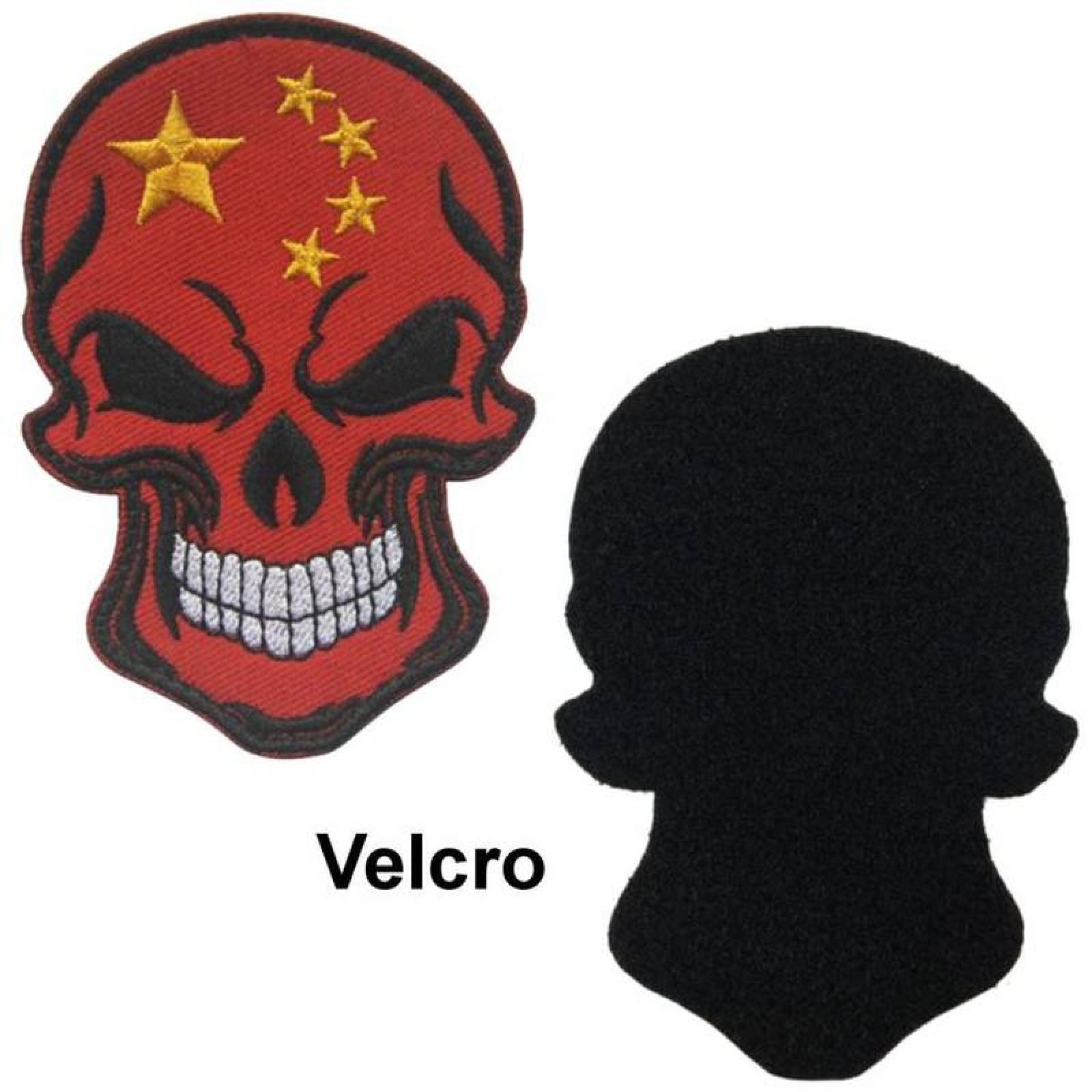 Bandera China Parche Playeras MXSKQ-002-4 2 Parches Calavera China 6x9cm Rojo y Amarillo Bordado Táctico Militar con Velcro, SkullFlag04