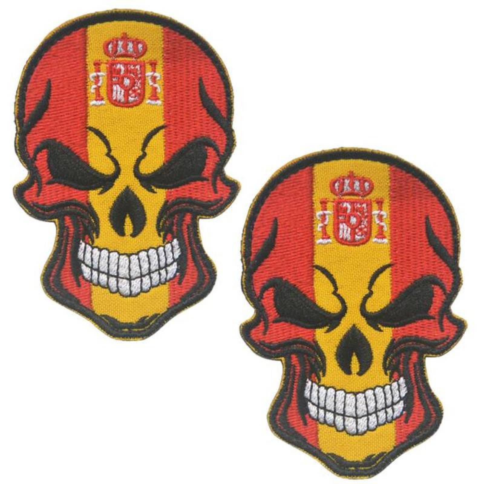 Parche Bordado de Alta Calidad MXSUK-002-6 2 Parches Calavera España 6x9cm Rojo y Amarillo Bordado Táctico Militar con Velcro, SkullFlag01