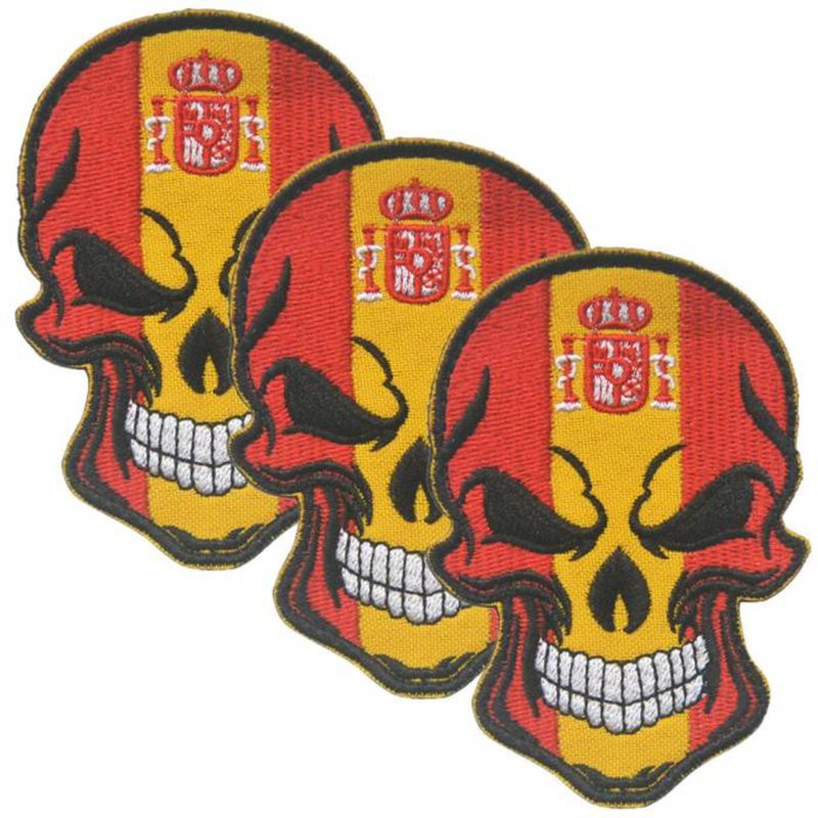 Venta Parches Bordados Calaveras MXSUK-003-2 3 Parches Calavera España 6x9cm Rojo y Amarillo Bordado Táctico Militar con Velcro, SkullFlag01