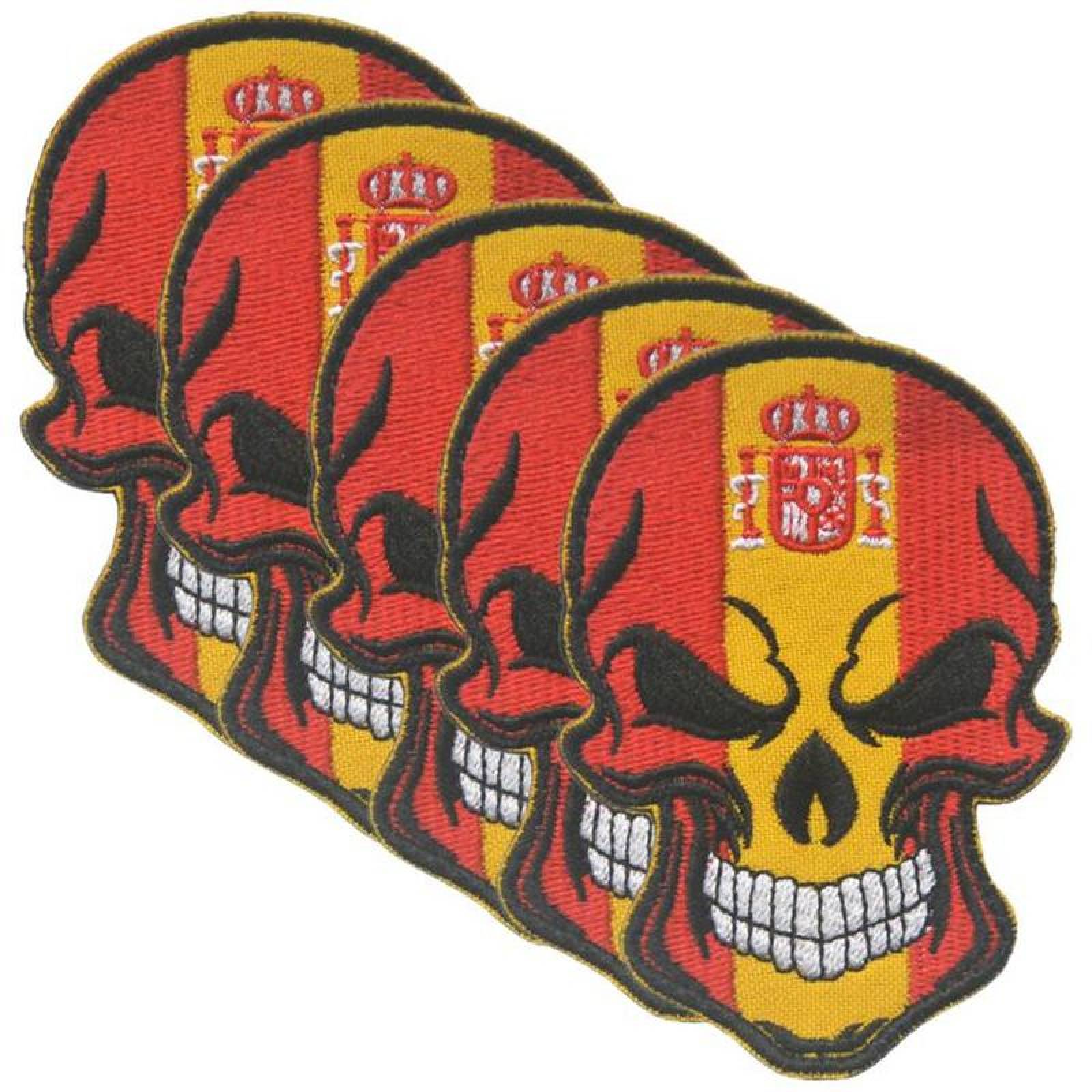 Venta de Parches Skull Resistentes MXSUK-005-4 5 Parches Calavera España 6x9cm Rojo y Amarillo Bordado Táctico Militar con Velcro, SkullFlag01