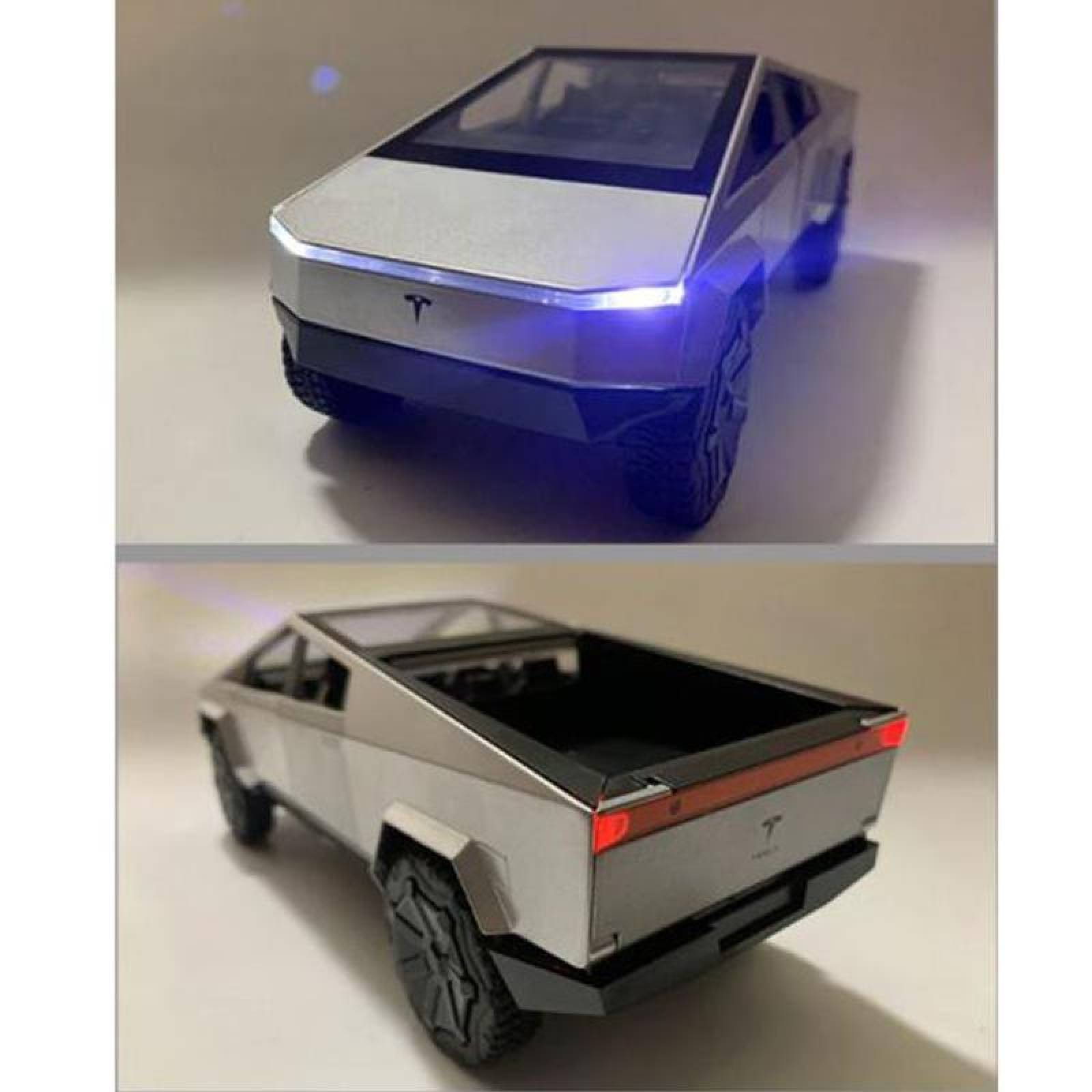 Carro Eléctrico de Decoración MXBCH-001-19 124 23X8,7cm luz y Sonido PlásticoMetal LR44 1,5V Gris, CyberTruck Big Silver