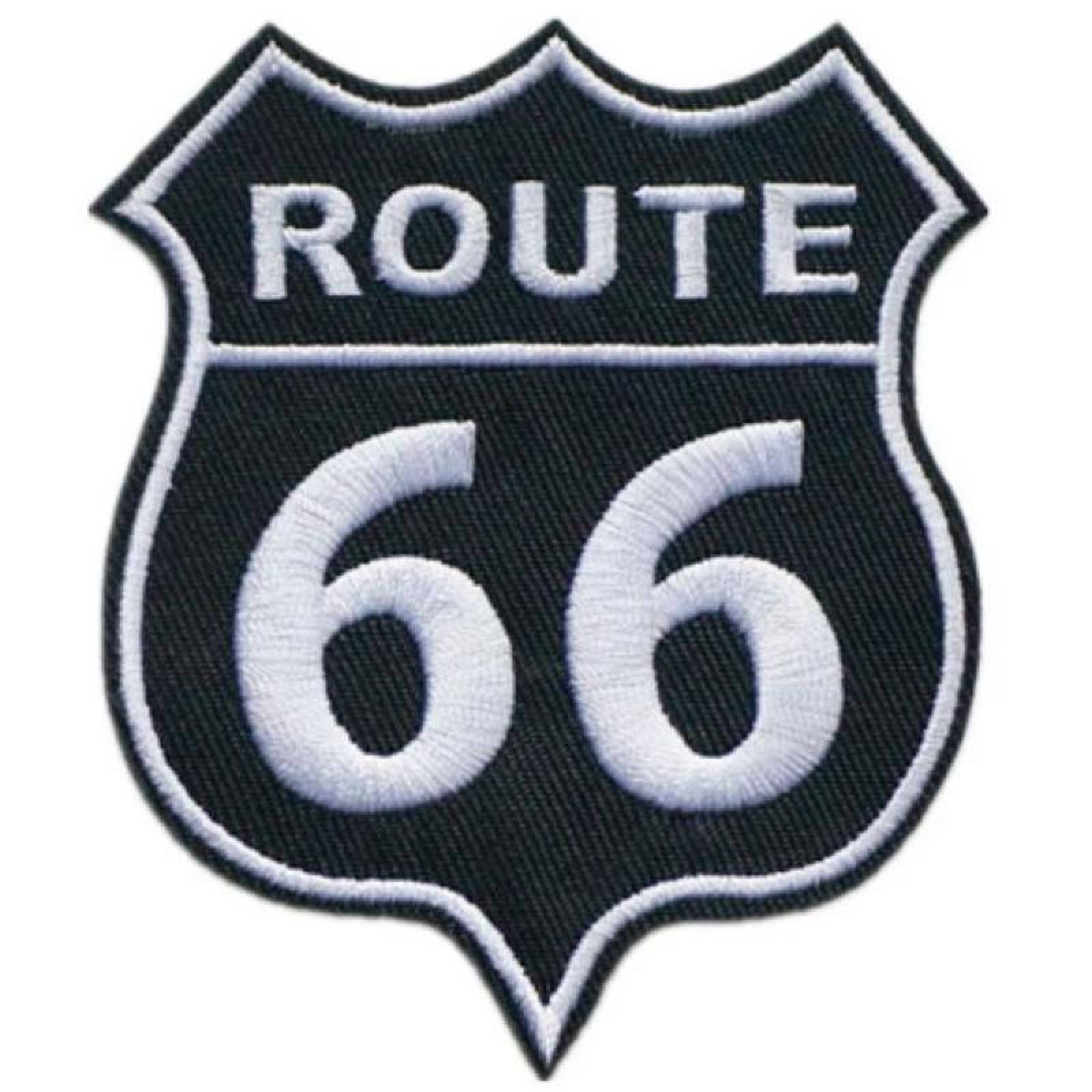 Retro Biker Parche Azul Eficaz MXRTS-006-2 1 Parche Route66 8x6cm Negro Motociclista Bordado Adhesivo para Planchar, Route01