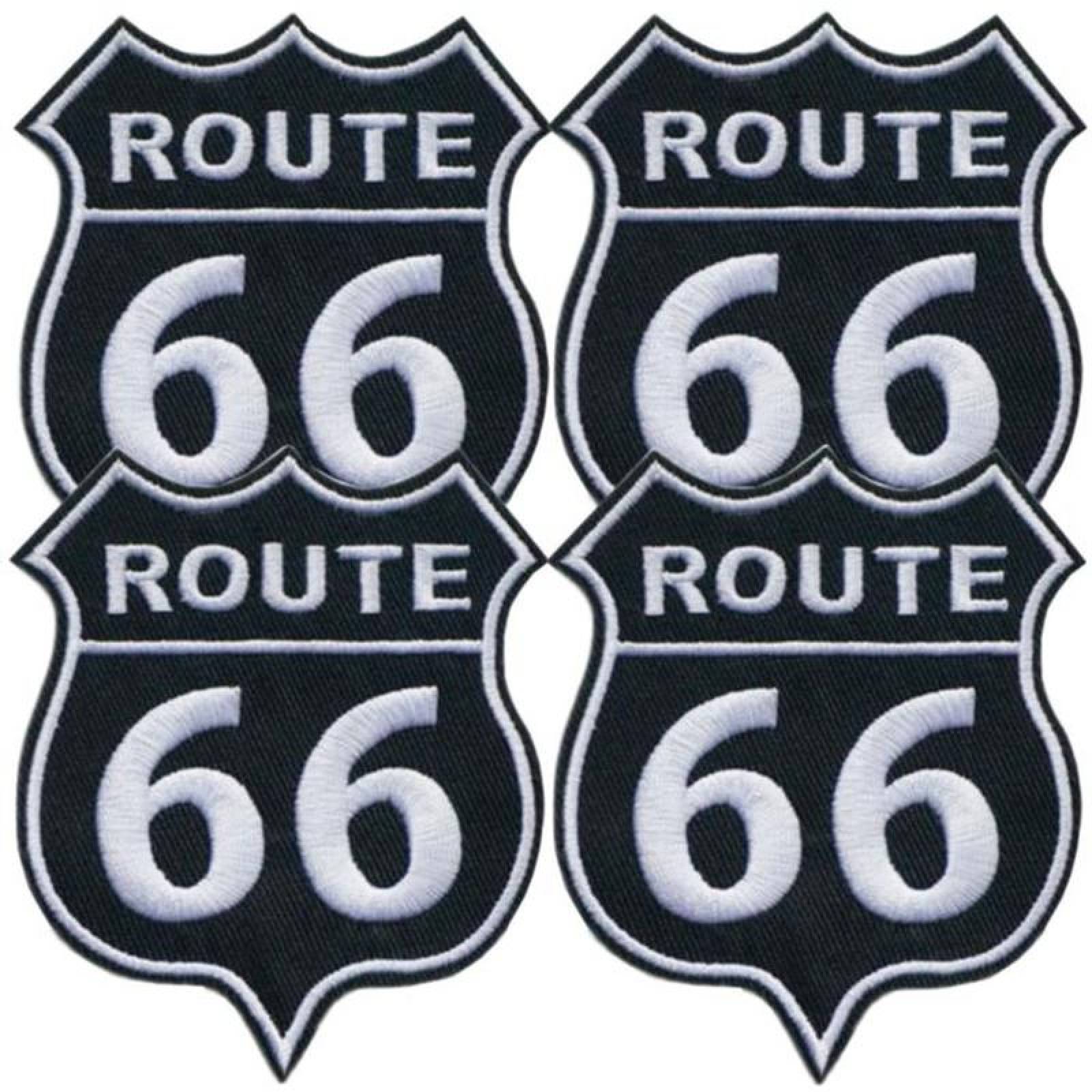 Carretera USA Parches para Chalecos MXRTS-009-1 4 Parches Route66 8x6cm Negro Motociclista Bordado Adhesivo para Planchar, Route01