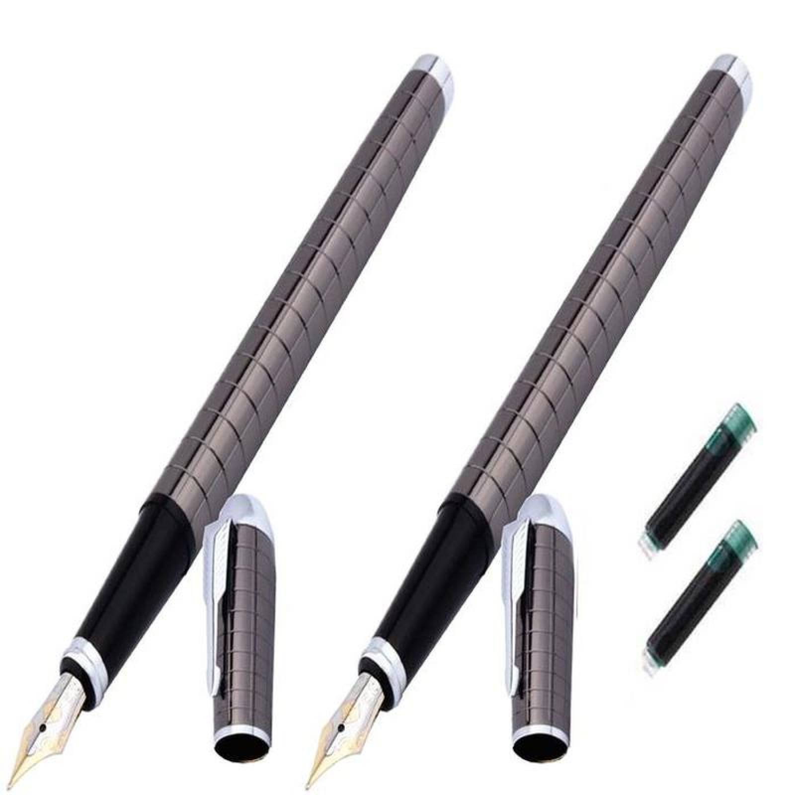 Pluma Tipo Fuente Punta Fina MXBYF-007-2 1pza 0,5mm Punta Gris 1 Tinta Verde Acero Inoxidable Para Cartucho SmallCartri 3,4mm, SolidSilver