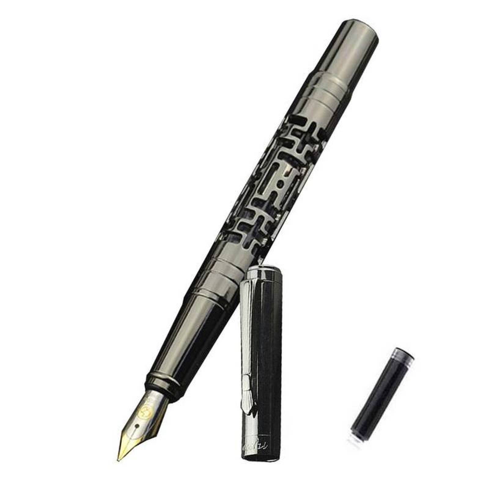 Pluma Fuente Punta Fina MXMBZ-001-1 1pza 0,5mm punta Negro 1 Tinta Negra Acero Inoxidable Para Cartucho SmallCartri 3,4mm, SilverMaze