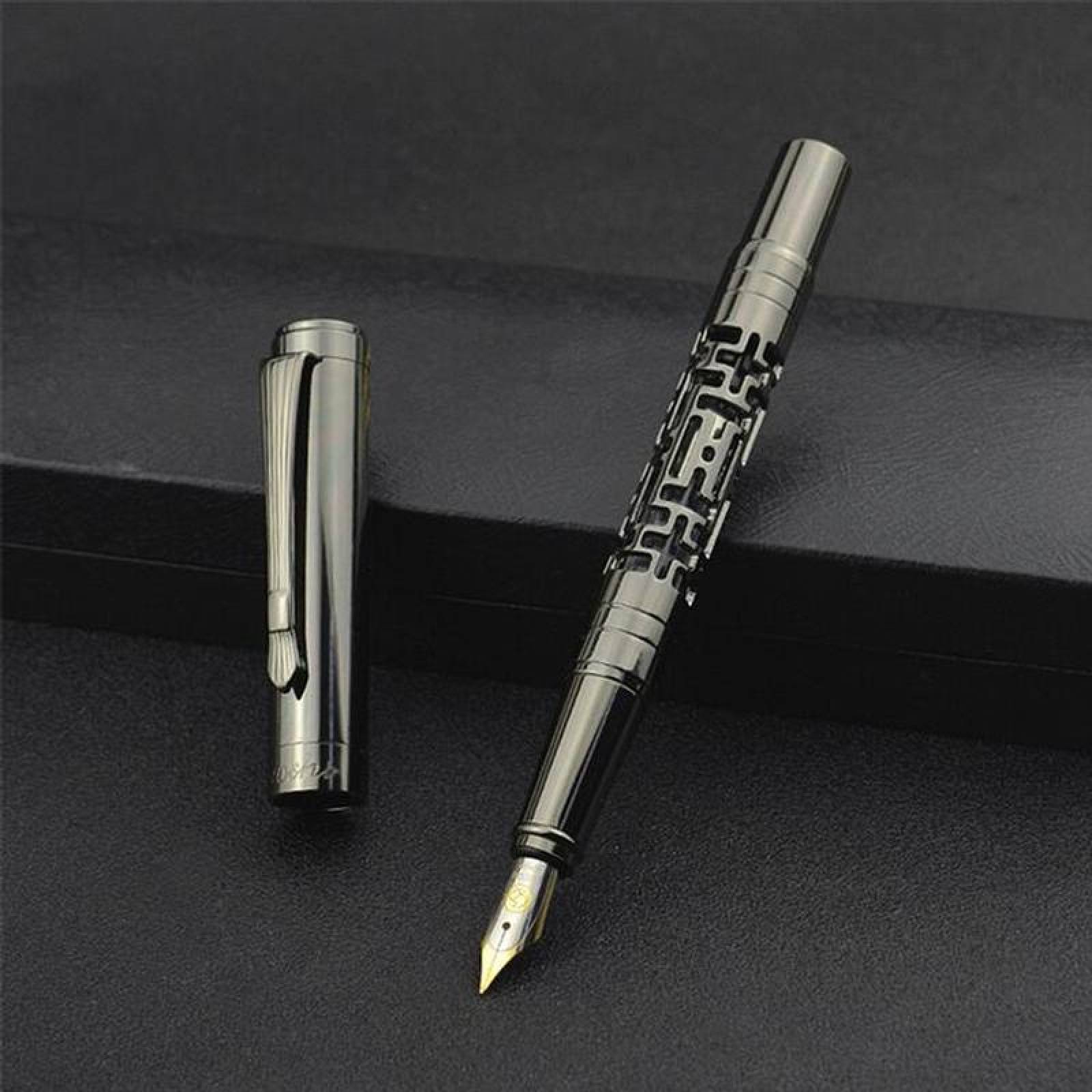 Pluma Fuente Punta Fina MXMBZ-001-1 1pza 0,5mm punta Negro 1 Tinta Negra Acero Inoxidable Para Cartucho SmallCartri 3,4mm, SilverMaze