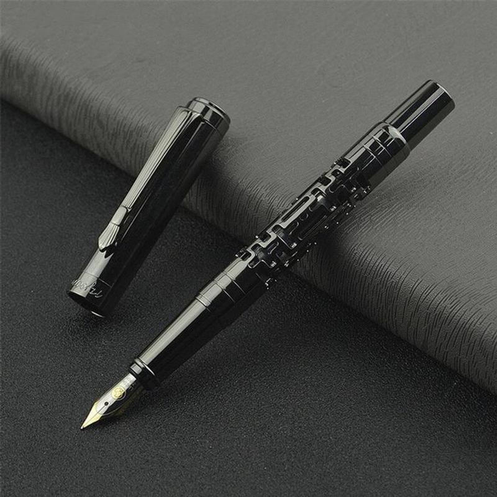 Pluma Fuente Punta Fina MXMBZ-001-1 1pza 0,5mm punta Negro 1 Tinta Negra Acero Inoxidable Para Cartucho SmallCartri 3,4mm, SilverMaze