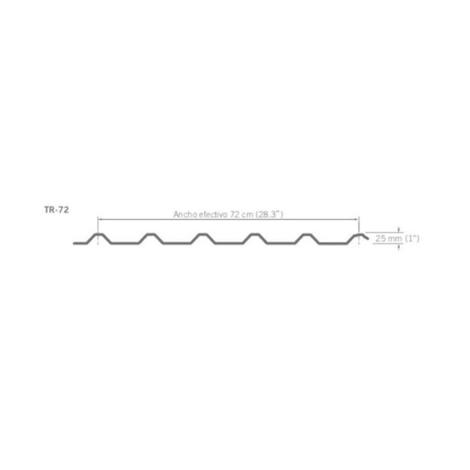 Lámina para Techo Acanalado MXLGN-040 0,72x2,44m Calibre 26 Perfil R-72 Material Acero con Acabado Pintro Peralte 25mm 5Pzas R-72 Pintro